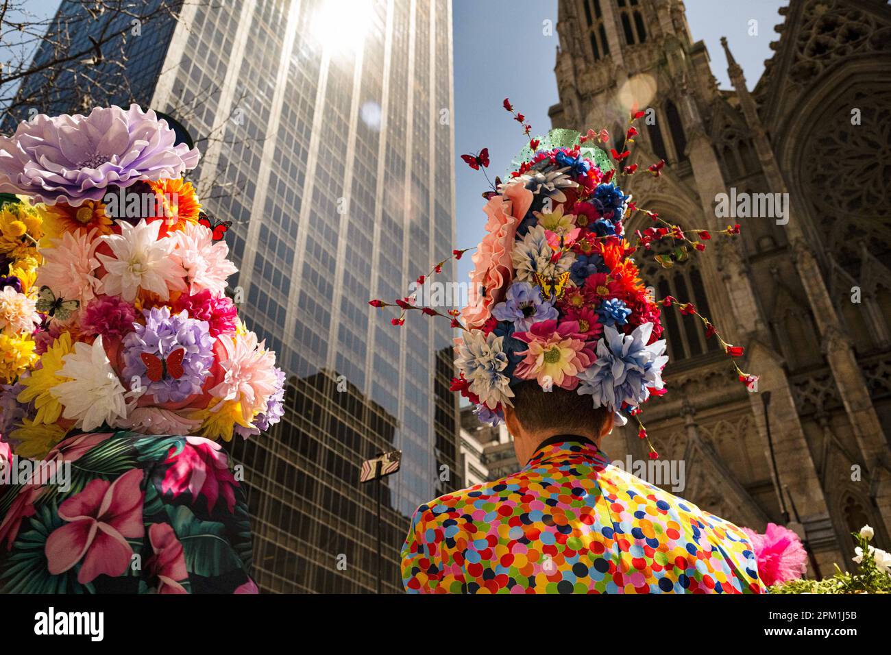 New York, New York, USA. 9th Apr, 2023. Two of flowers outside St. Patrick