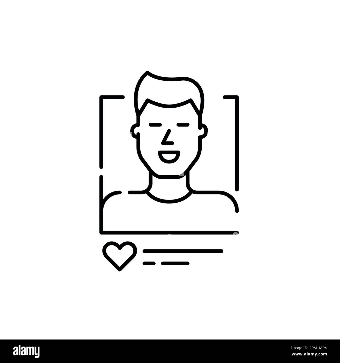 Handsome smiling man dating app profile. Receiving likes. Pixel perfect, editable stroke line icon Stock Vector