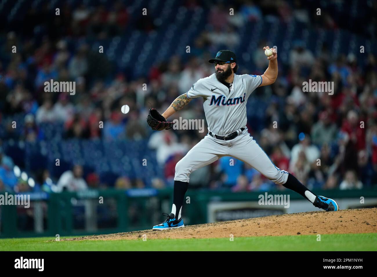 PHILADELPHIA, PA - APRIL 10: Miami Marlins starting pitcher Devin Smeltzer  (38) looks on during the game between the Miami Marlins and the  Philadelphia Phillies on April 10, 2023 at Citizens Bank