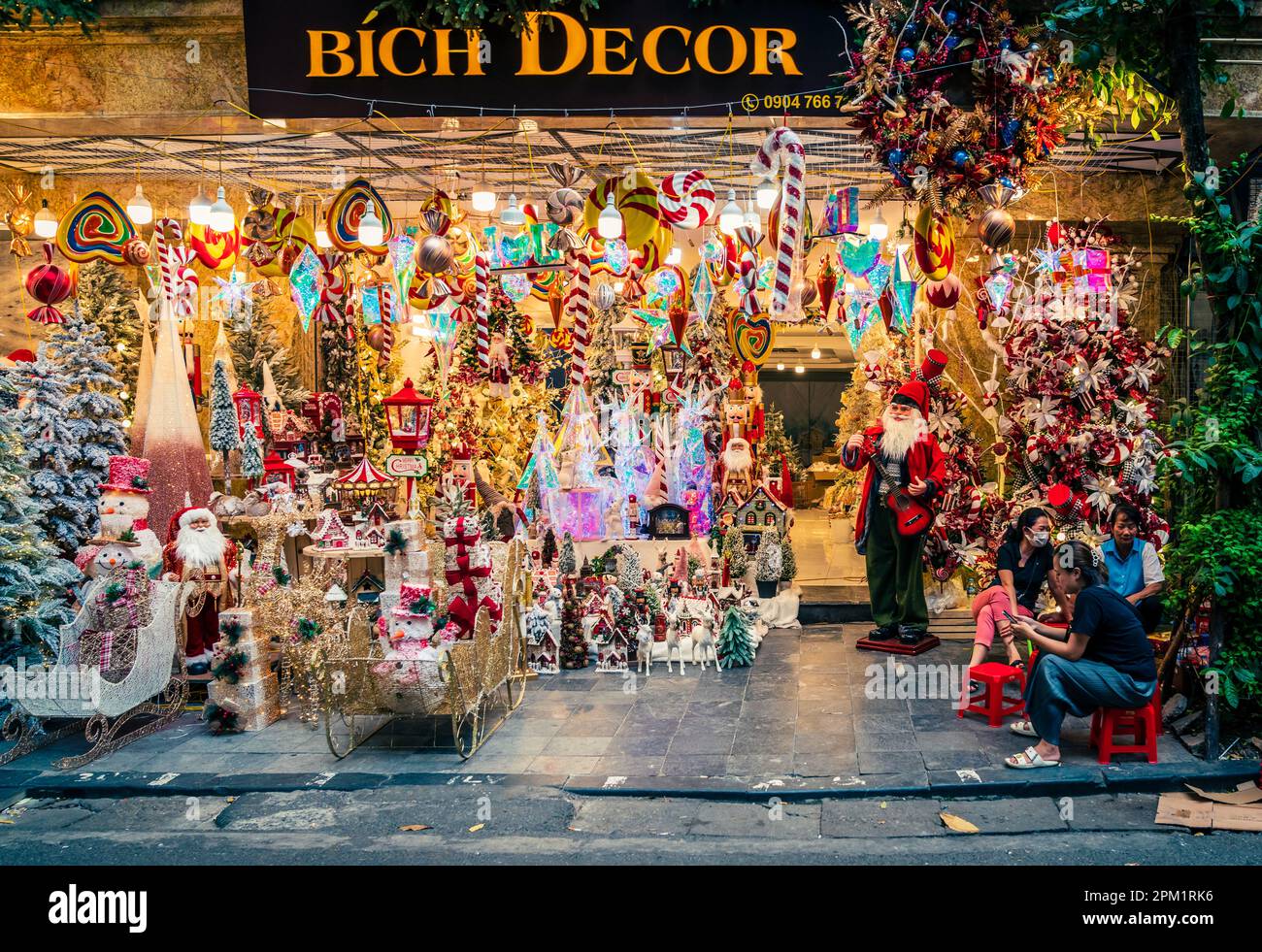 Hanoi, Vietnam, November 14, 2022: Brightly lit display of a Christmas ...