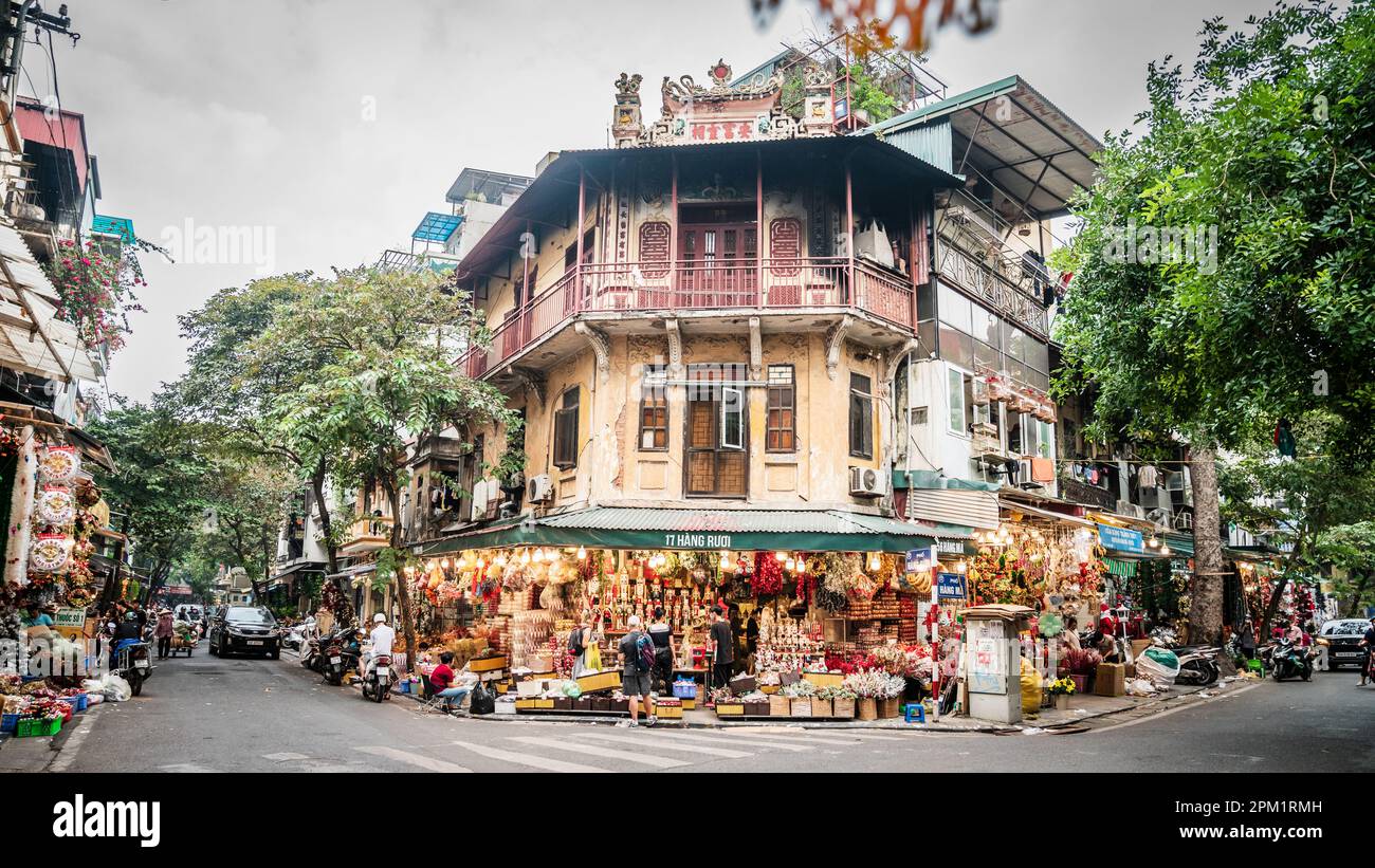 Hanoi, Vietnam, November 14, 2022: Brightly lit display of a Christmas ...