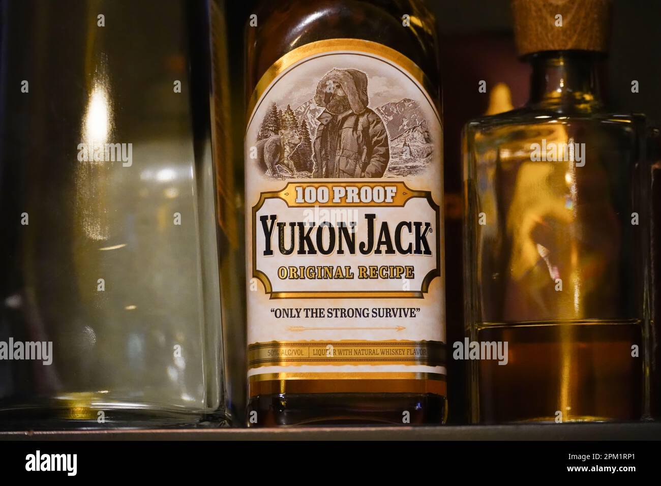 New York, NY April 10, 2023 Yukon Jack honey whisky liqueur bottle