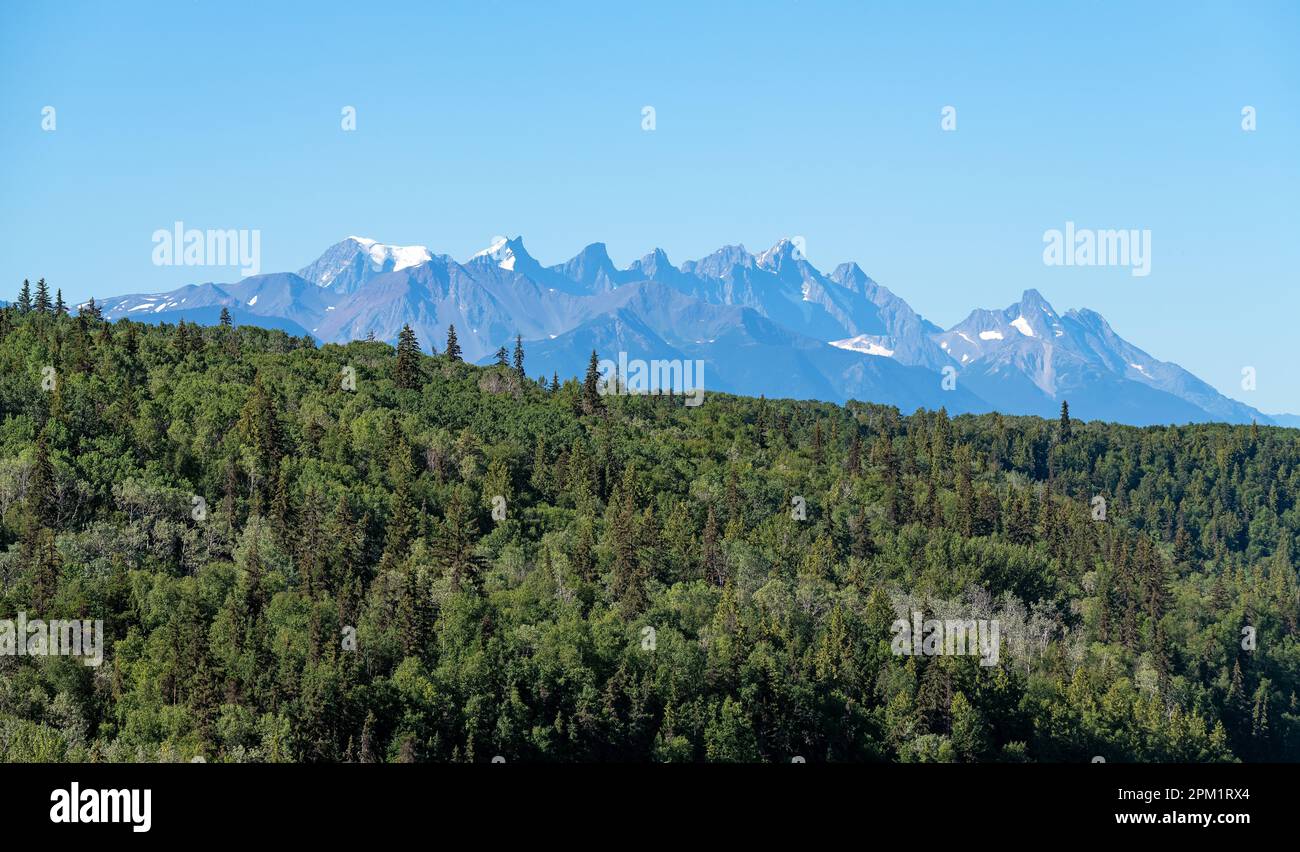 Seven Sisters Peaks in the Bulkley Ranges, British Columbia, Canada. Stock Photo