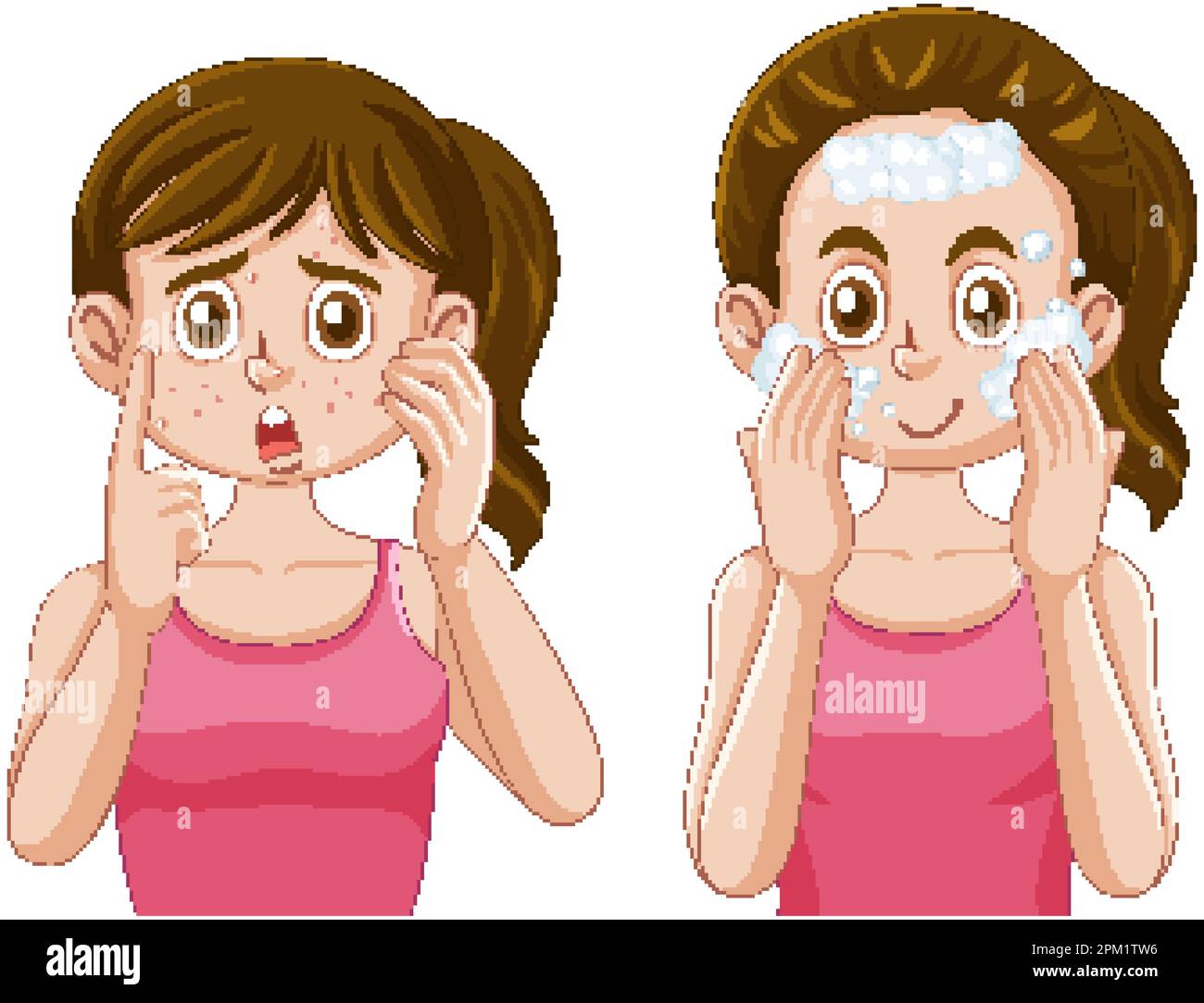 Puberty Girl Worry About Her Skin Face illustration Stock Vector Image