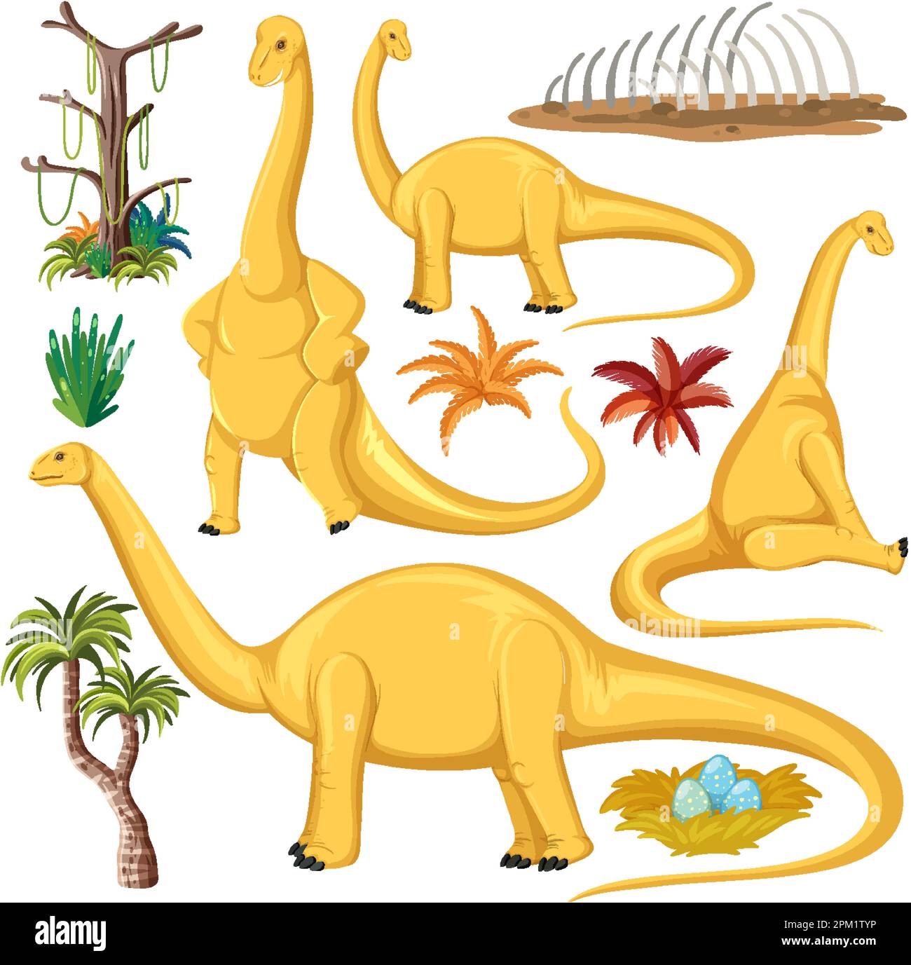 Dinosaur and Nature Elements Vector Collection illustration Stock ...