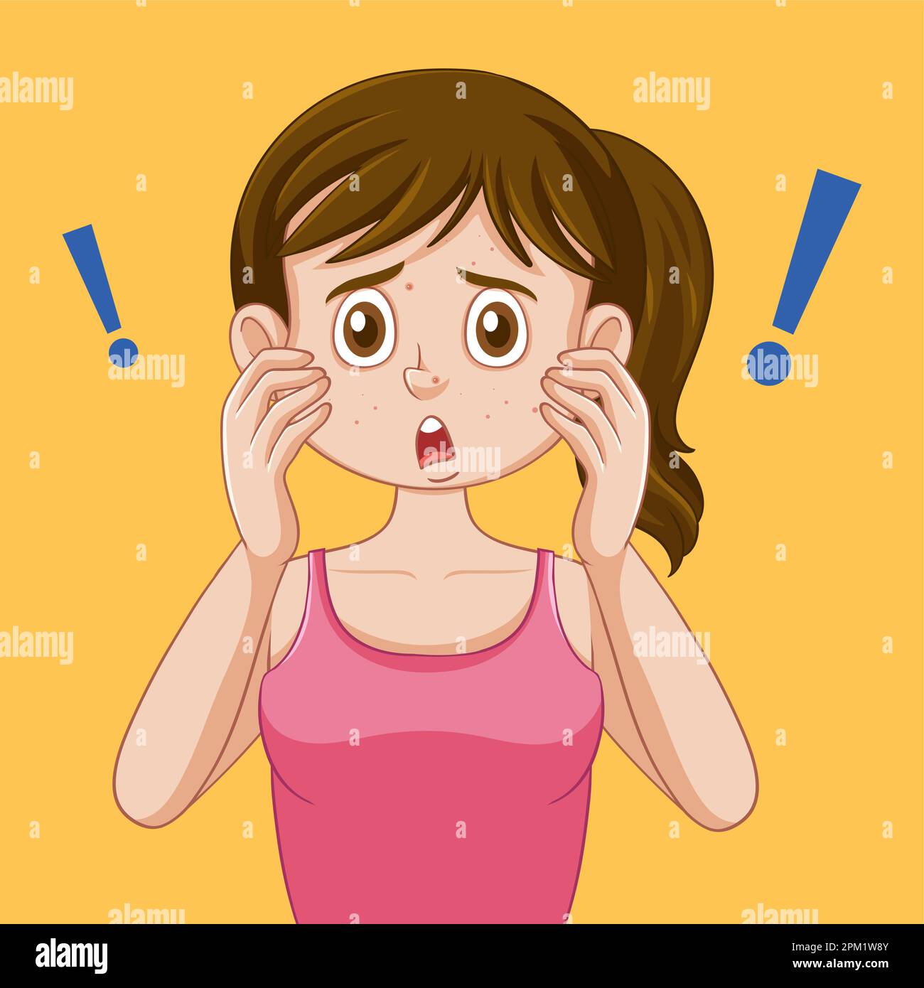 Puberty Girl Worry About Her Facial illustration Stock Vector Image