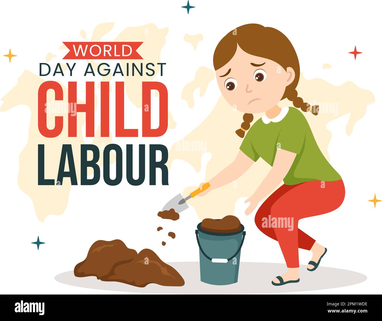 World Day Against Child Labour Illustration with Children Working for