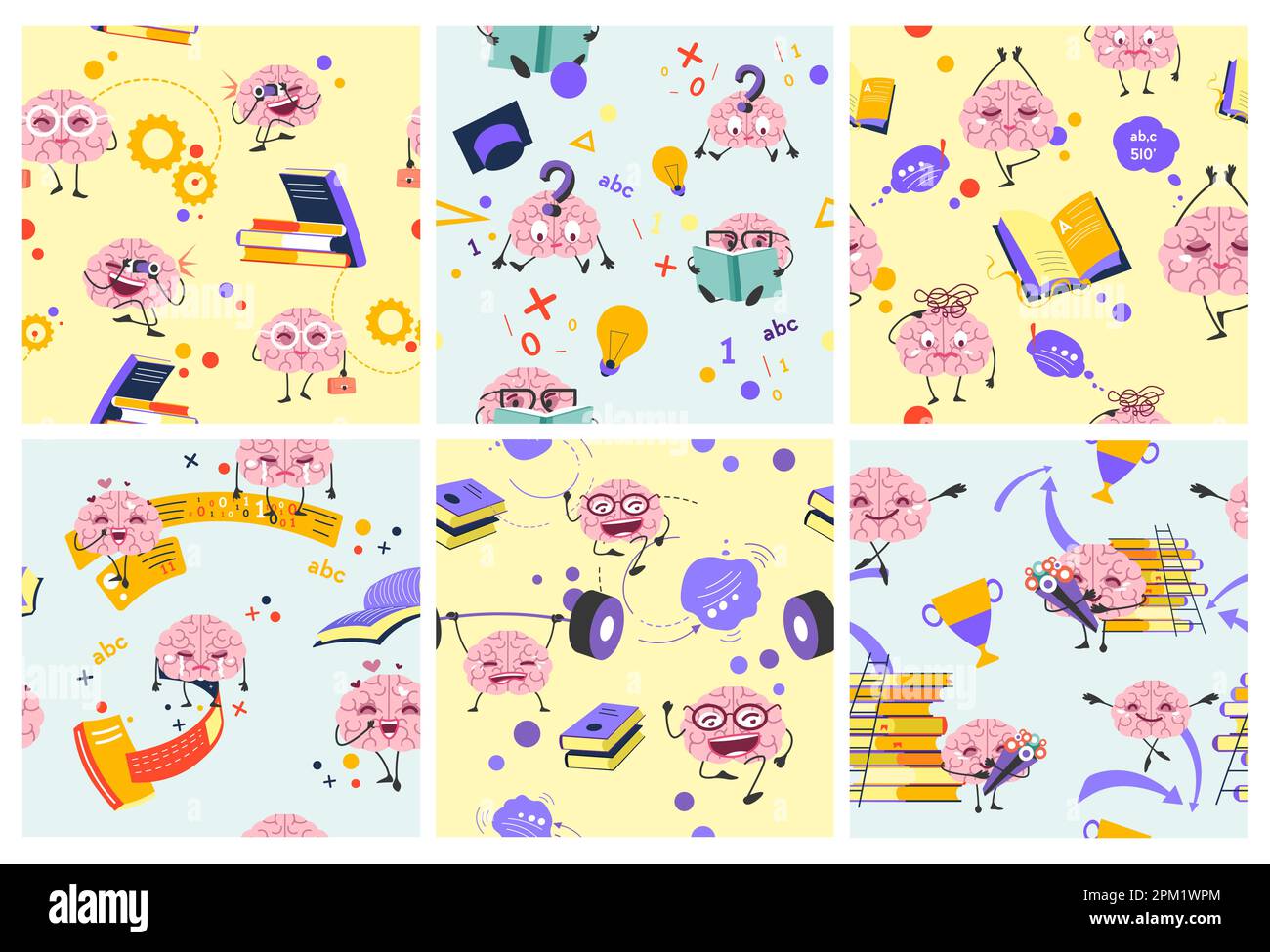 Decorative pattern design set with brain study Stock Vector