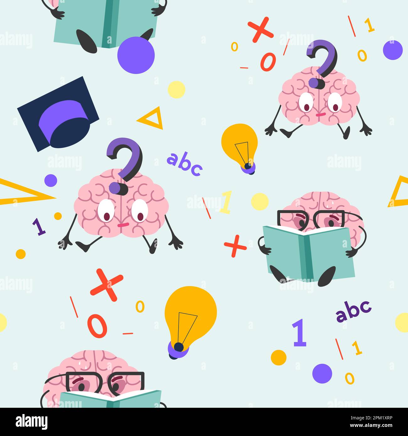 Puzzled and confused brain characters reading Stock Vector