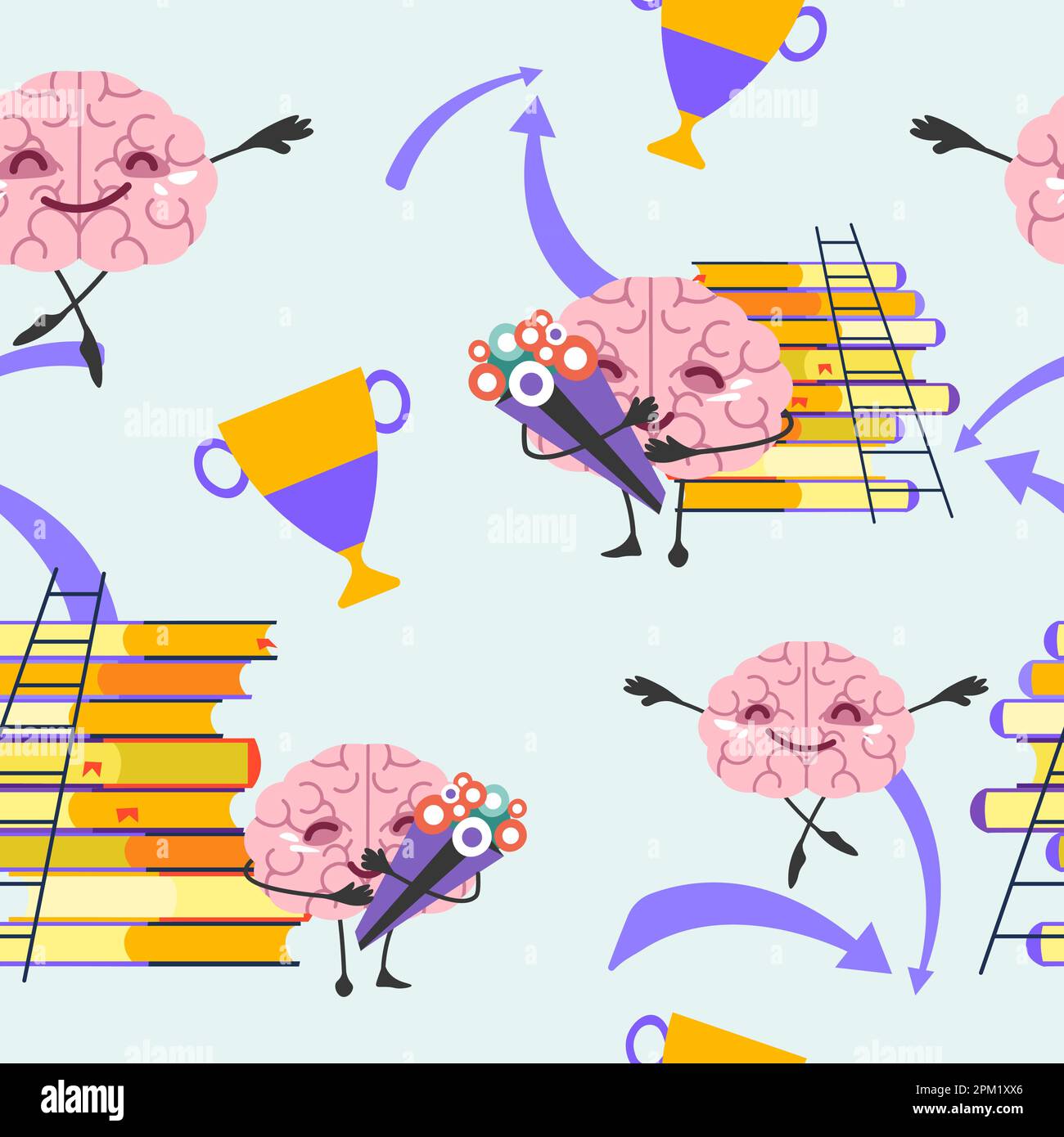 Succeesful brain character reaching goals tasks Stock Vector