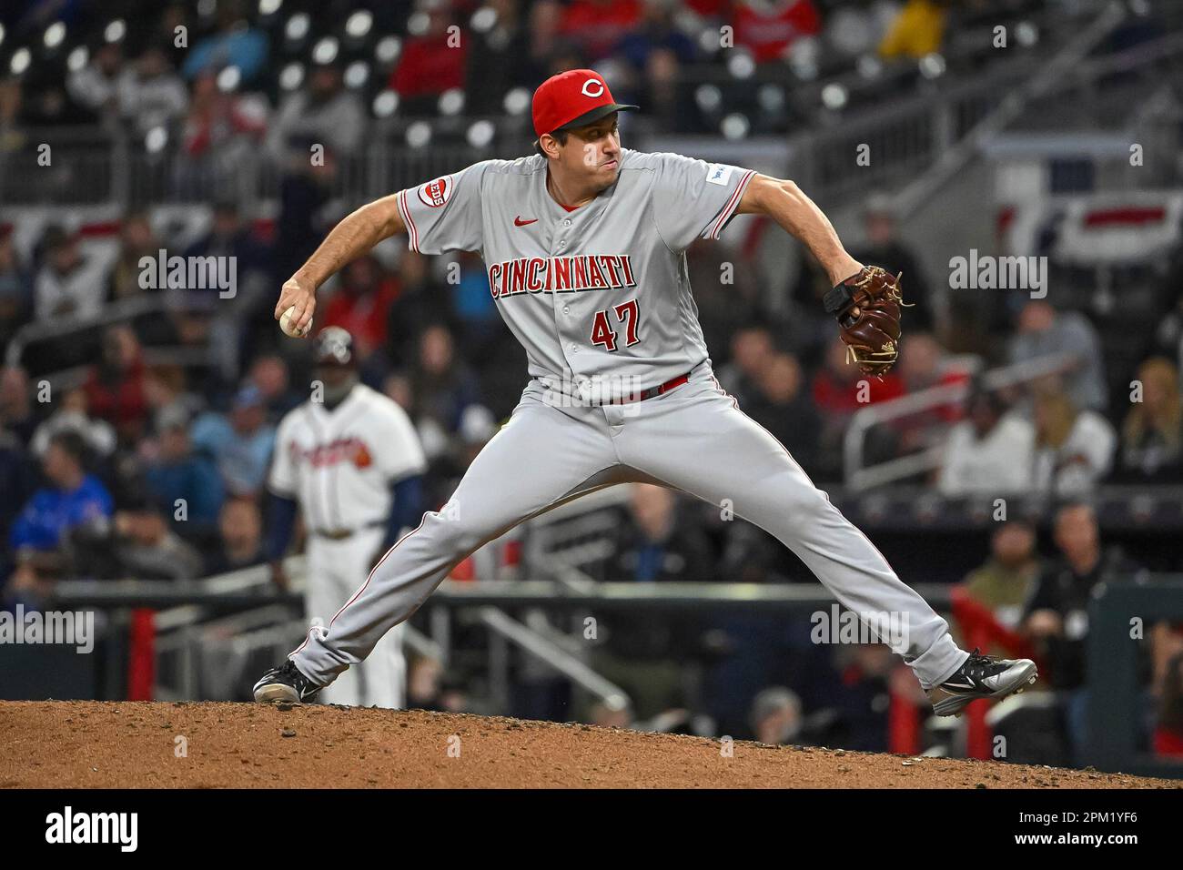 ATLANTA, GA APRIL 10 Cincinnati Reds relief pitcher Derek Law (47