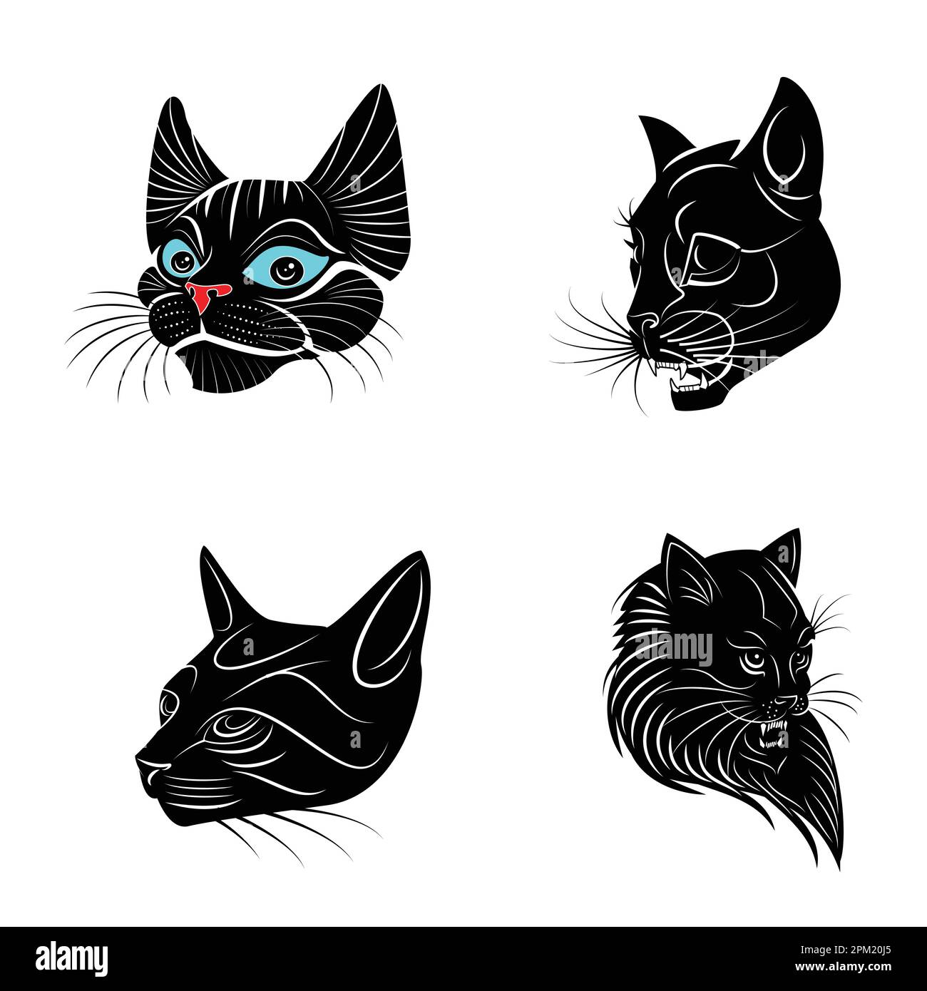 A black cat with blue eyes and a black cat head Stock Vector Image