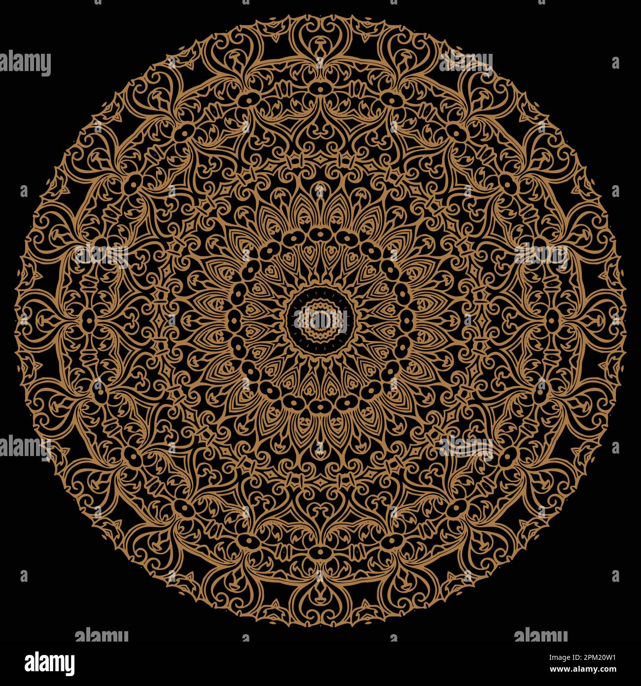 Gold mandala on a black background Stock Vector