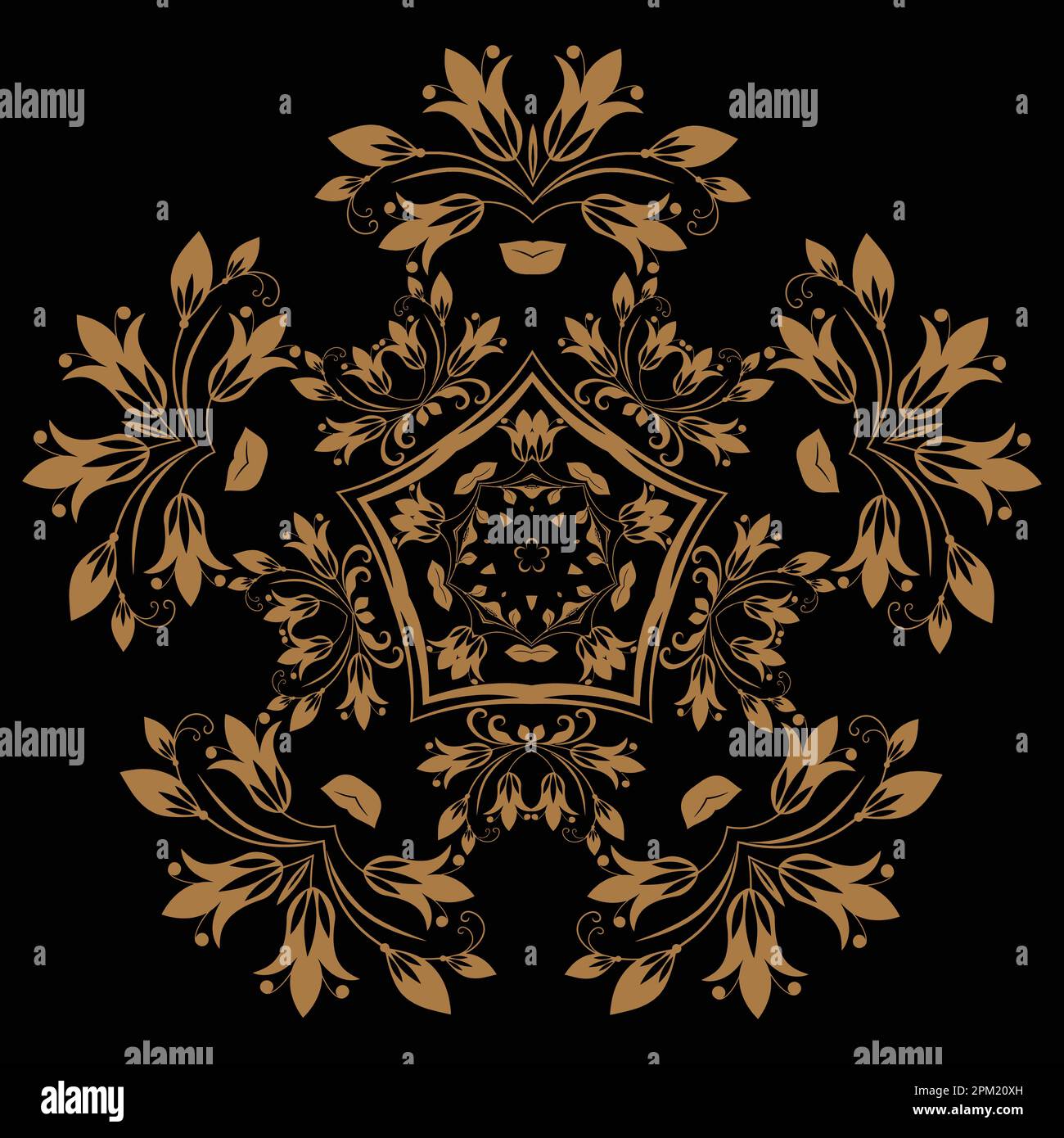 A black and gold pattern with a flower Stock Vector Image & Art - Alamy
