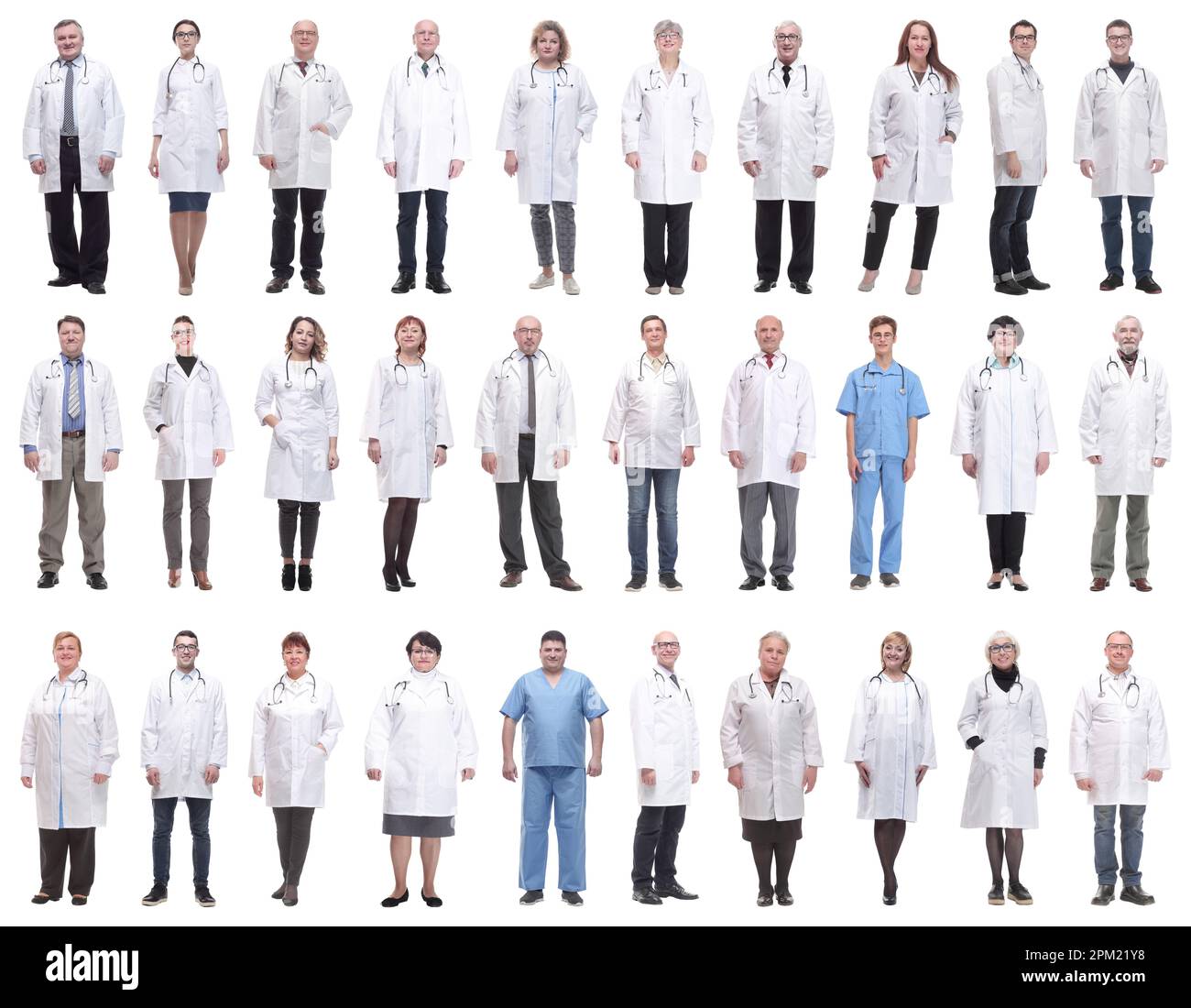 Multple Doctors group of doctors in full length isolated on white Stock Photo - Alamy