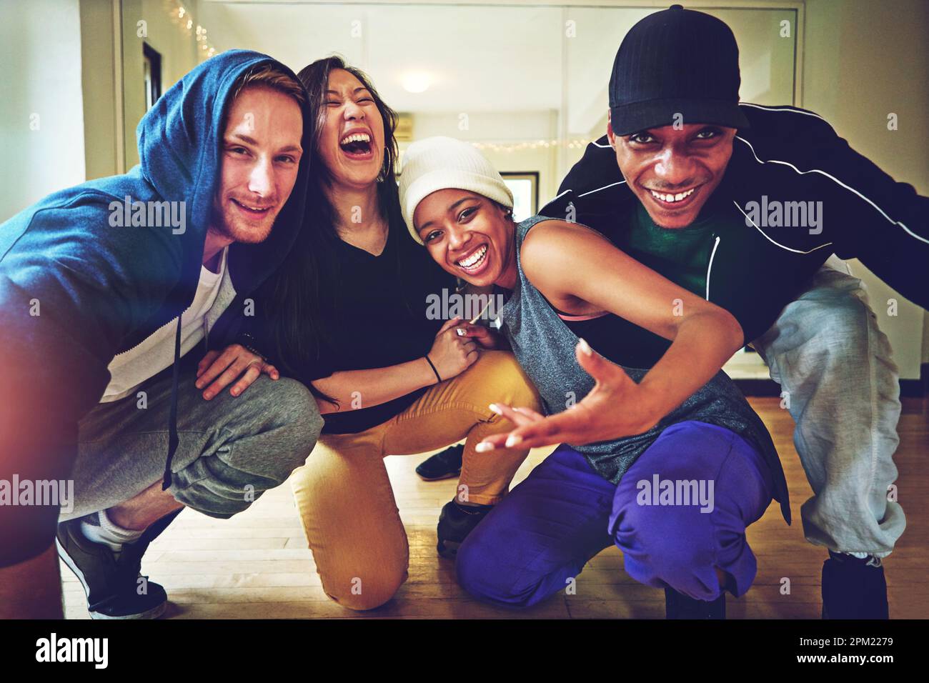 The hottest new dancers in hip hop. Portrait of a group of young dancers in a dance studio. Stock Photo