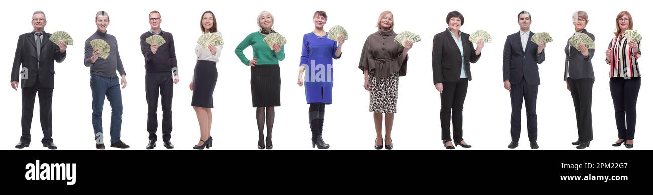 group of successful people holding money in hand Stock Photo - Alamy