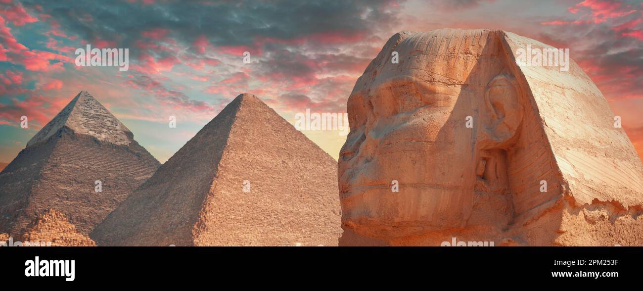 Guardian Sphinx guarding the tombs of the pharaohs in Giza. Cairo