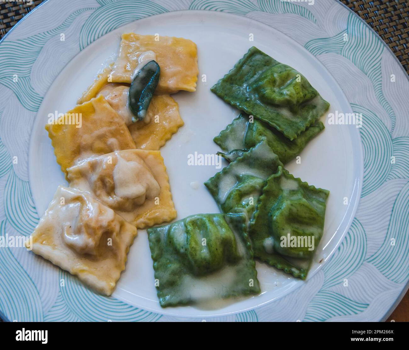 Ravioli with spinach and ravioli with pumpkin and parmesan cheese ...