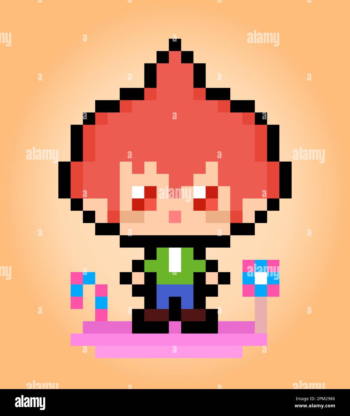 8 bit Pixel of the hero character. Human pixels in vector illustration for game assets or cross stitch pattern. Stock Vector