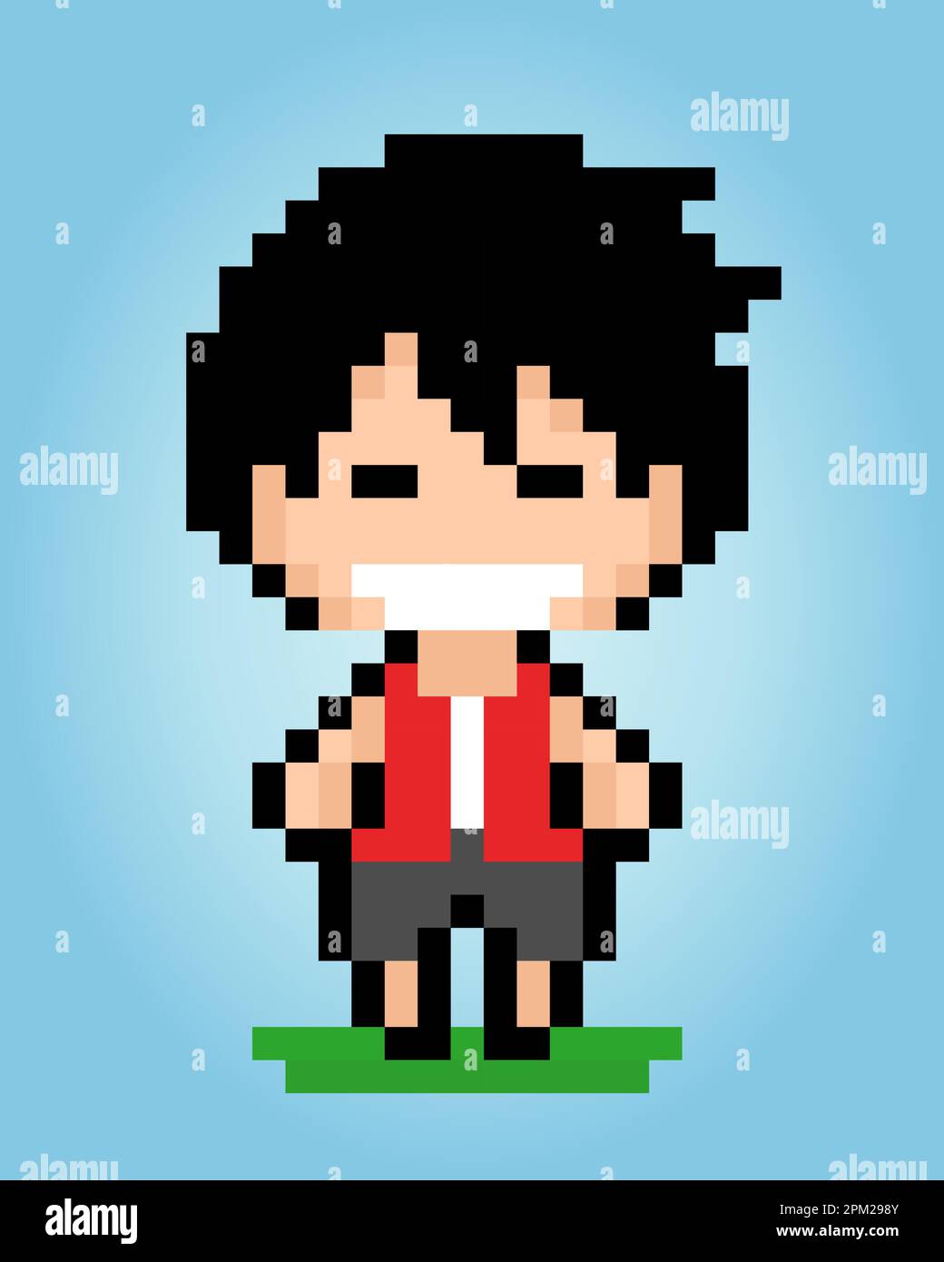 8 bit male character pixels. Human pixels in vector illustrations for game assets or cross stitch patterns. Stock Vector