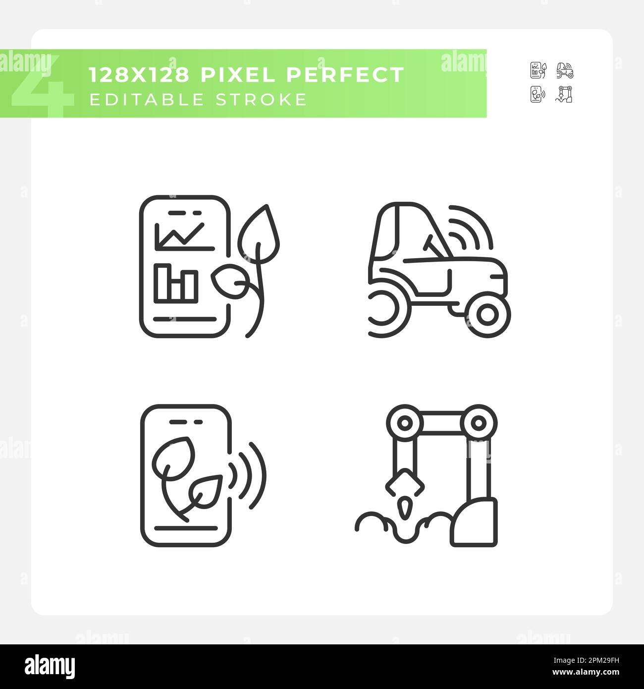 Agricultural technologies linear icons set Stock Vector