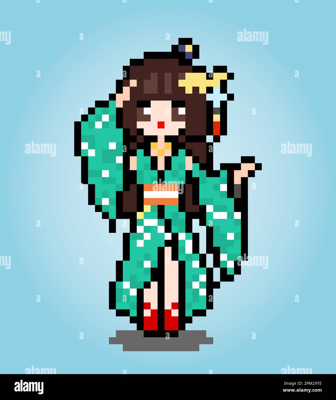 8 bit of pixel women's character. Anime cartoon girl in vector  illustrations for game assets or cross stitch patterns. 13656820 Vector Art  at Vecteezy