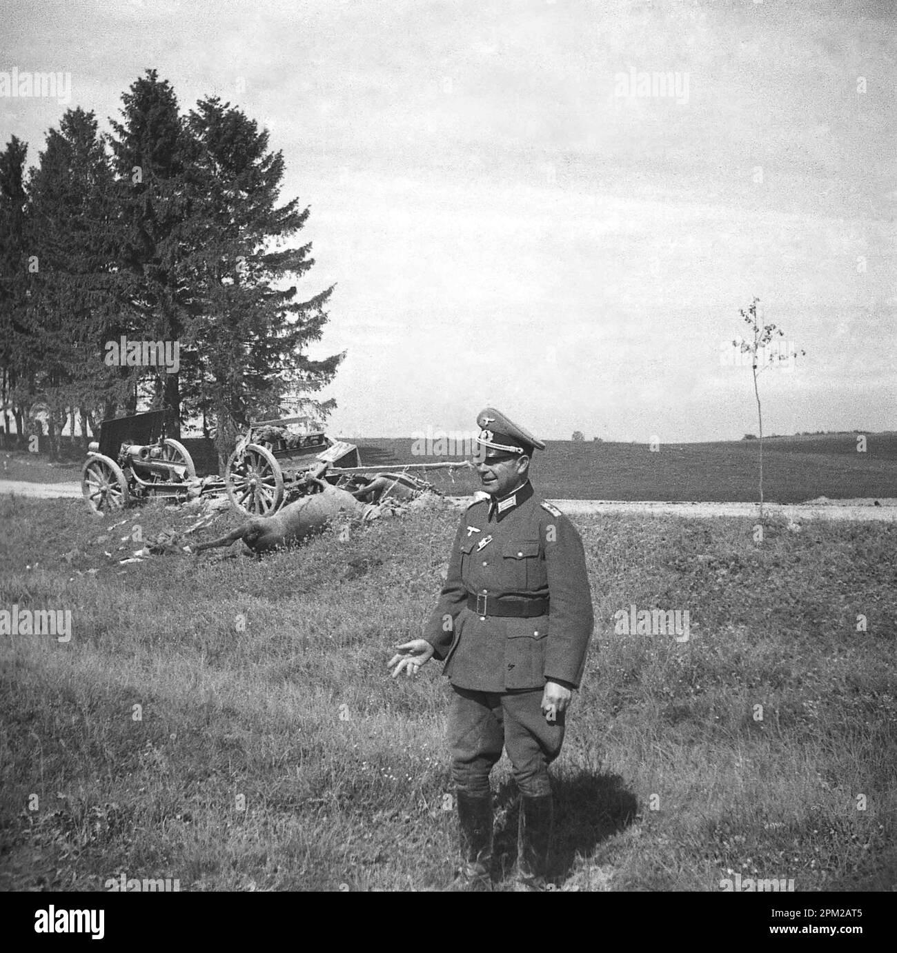 Historical World War II, 1940s, photo of a German Wehrmacht member in Latvia (Riga, Pskov and surroundings). Stock Photo