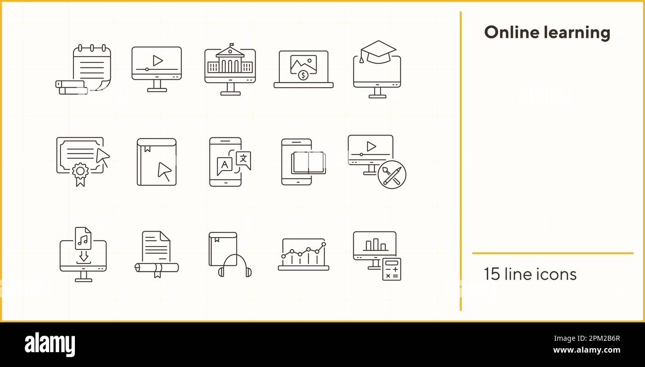 Online learning line icon set Stock Vector