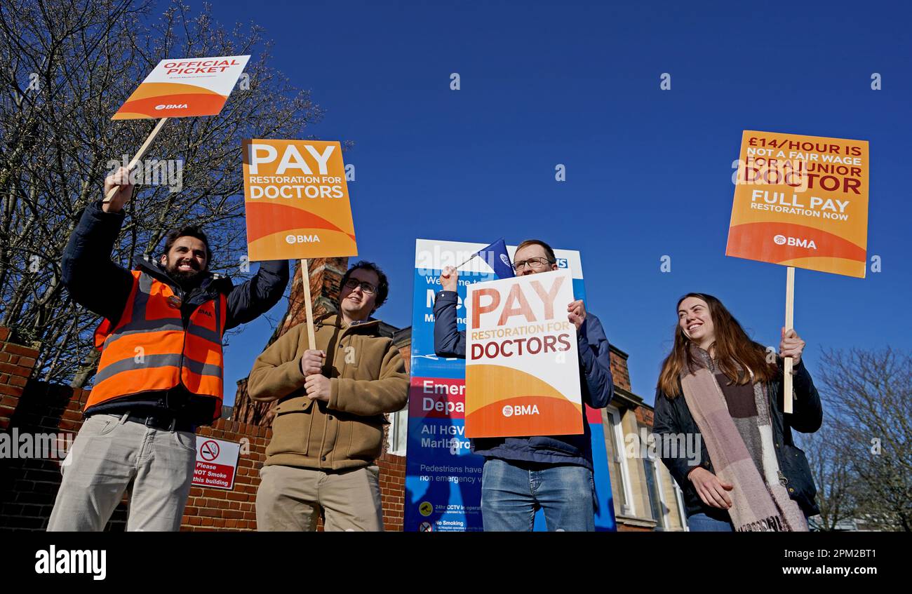 Striking NHS junior doctors on the picket line outside the Medway
