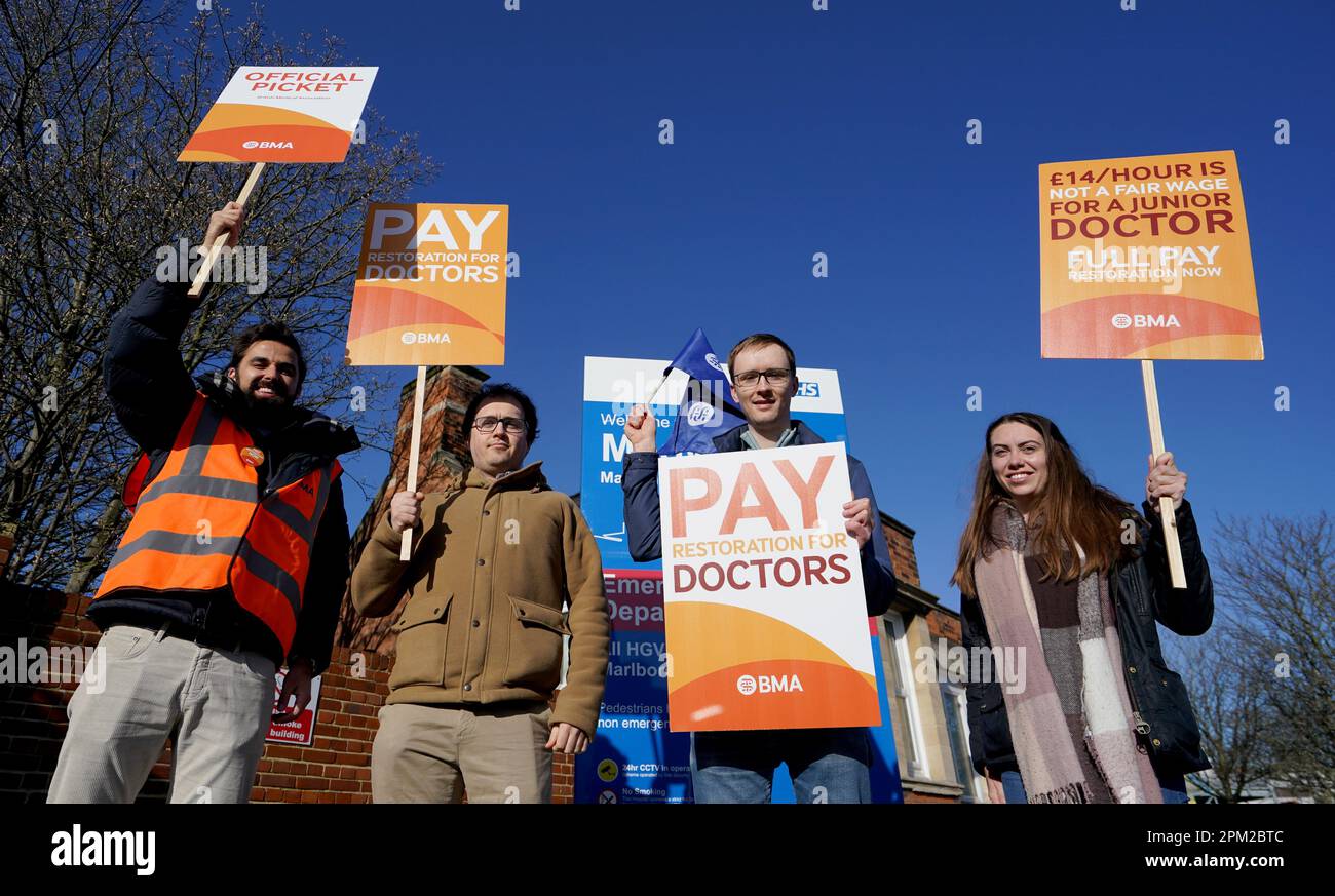Striking NHS junior doctors on the picket line outside the Medway