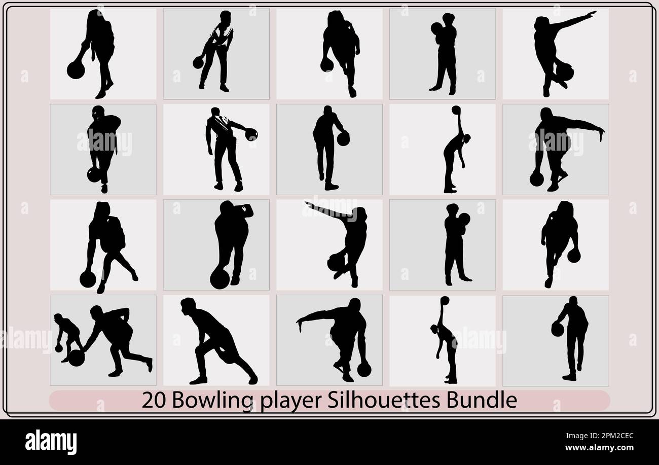 Bowling Sport Players Men and Women Pose Cartoon Graphic Vector