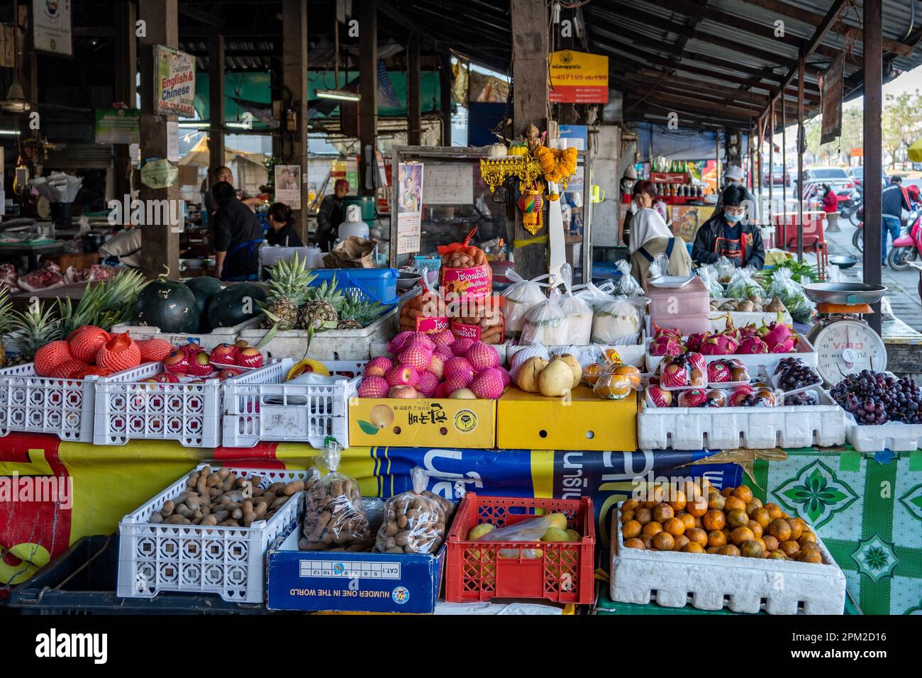 Local market with varieties of fruits and vegetables. Chiang Mai, Thailand. Stock Photo