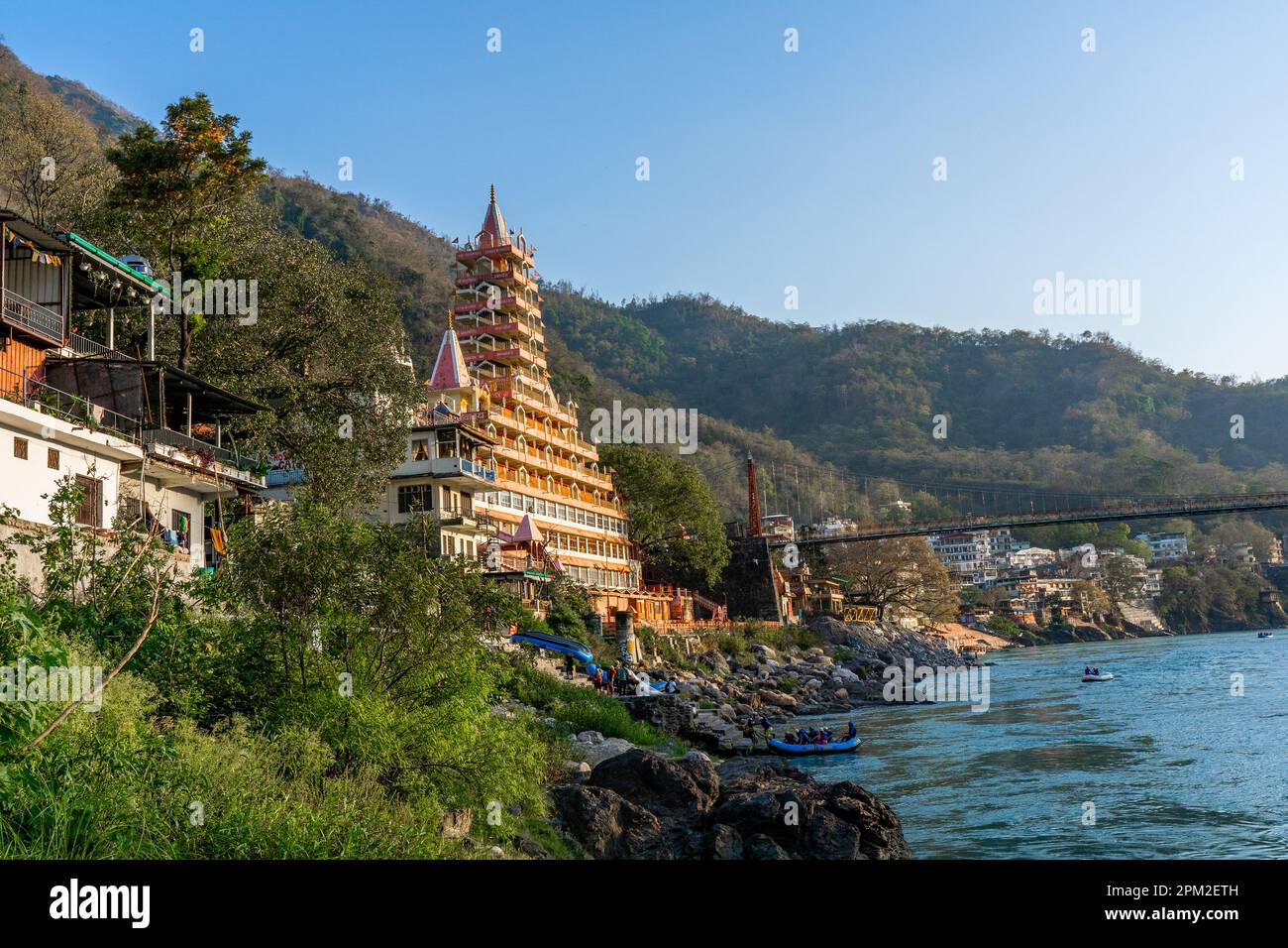 Rishikesh, Uttarakhand, india - 27.03.2023: Rishikesh city center with ...