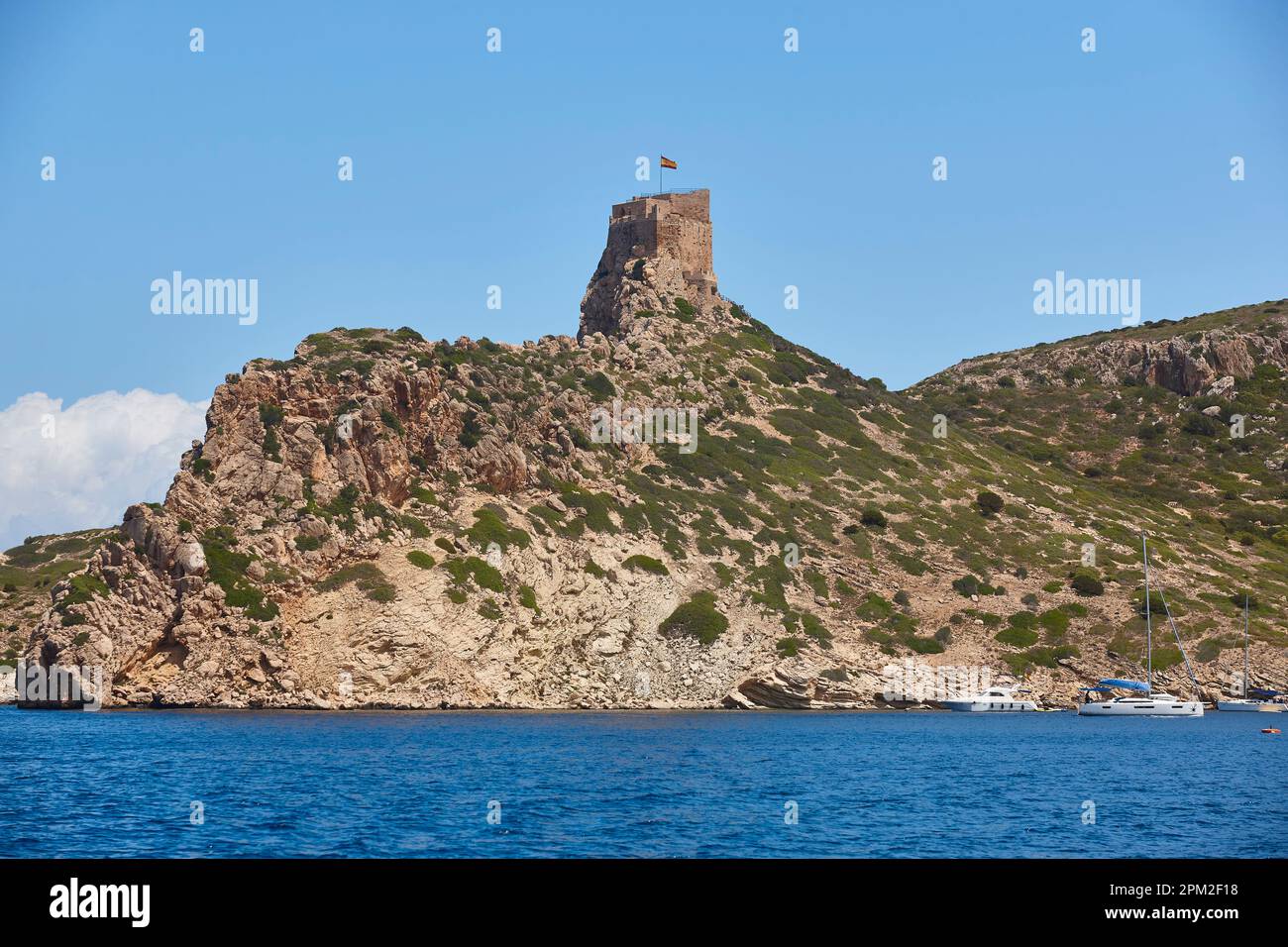 Mediterranean coast in Cabrera island. Balearic archipelago. Castle
