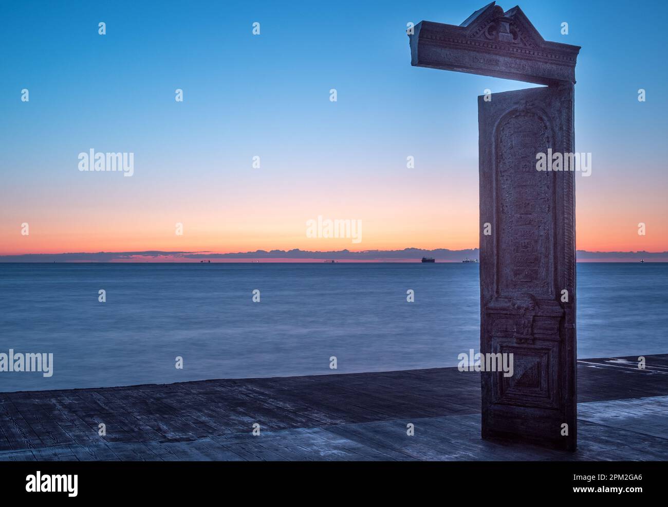 Predawn twilight at Domus Solis art instalation in Odesa, Ukraine Stock Photo
