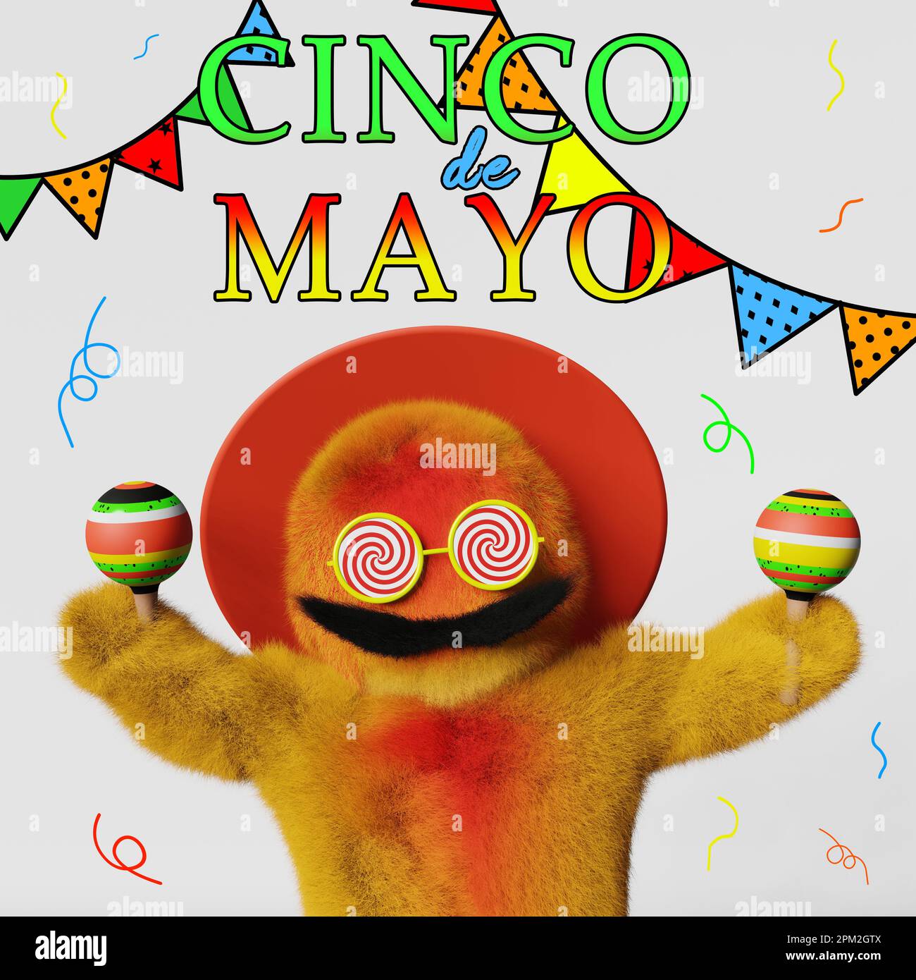 Creative Cinco de Mayo advertising. Happy colorful furry Yeti Mexican