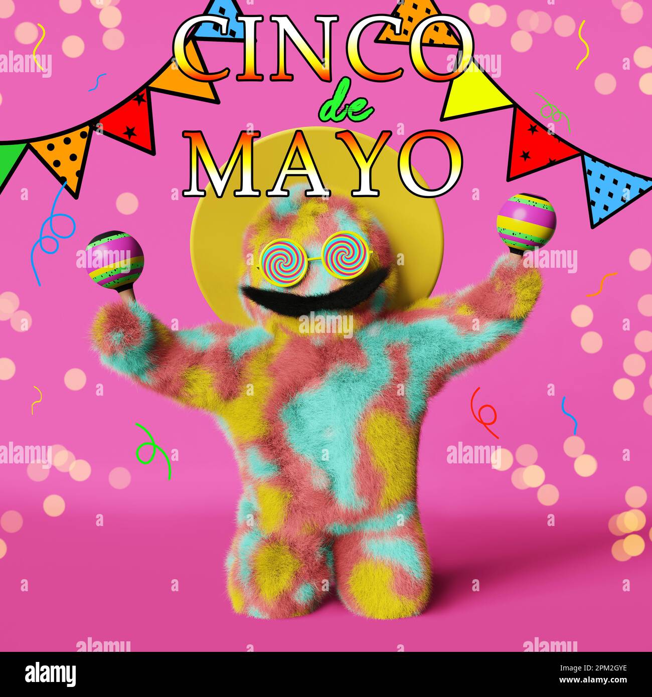 Creative Cinco de Mayo advertising. Happy colorful furry Yeti Mexican ...