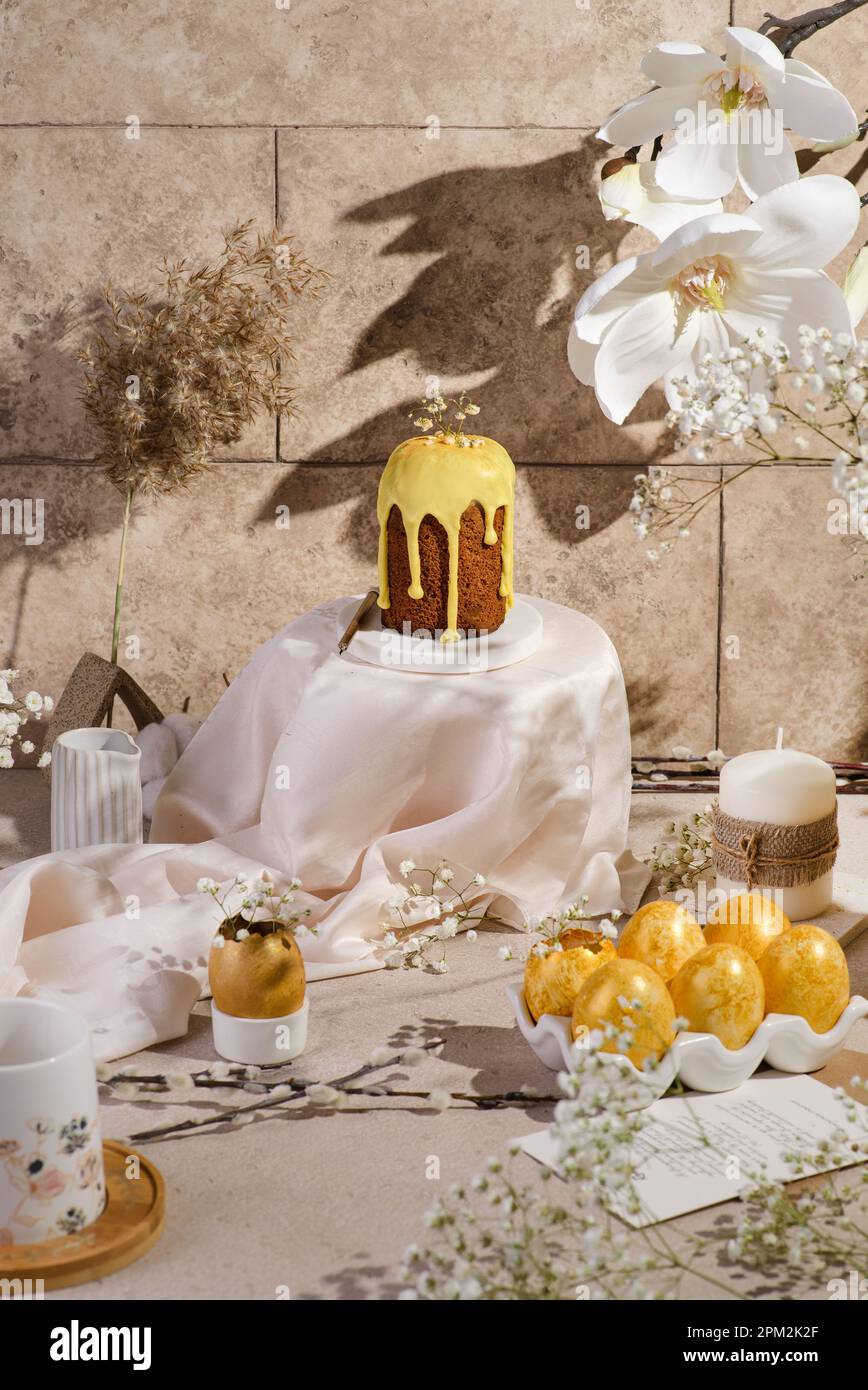 easter cake and painted easter eggs. High quality photo Stock Photo