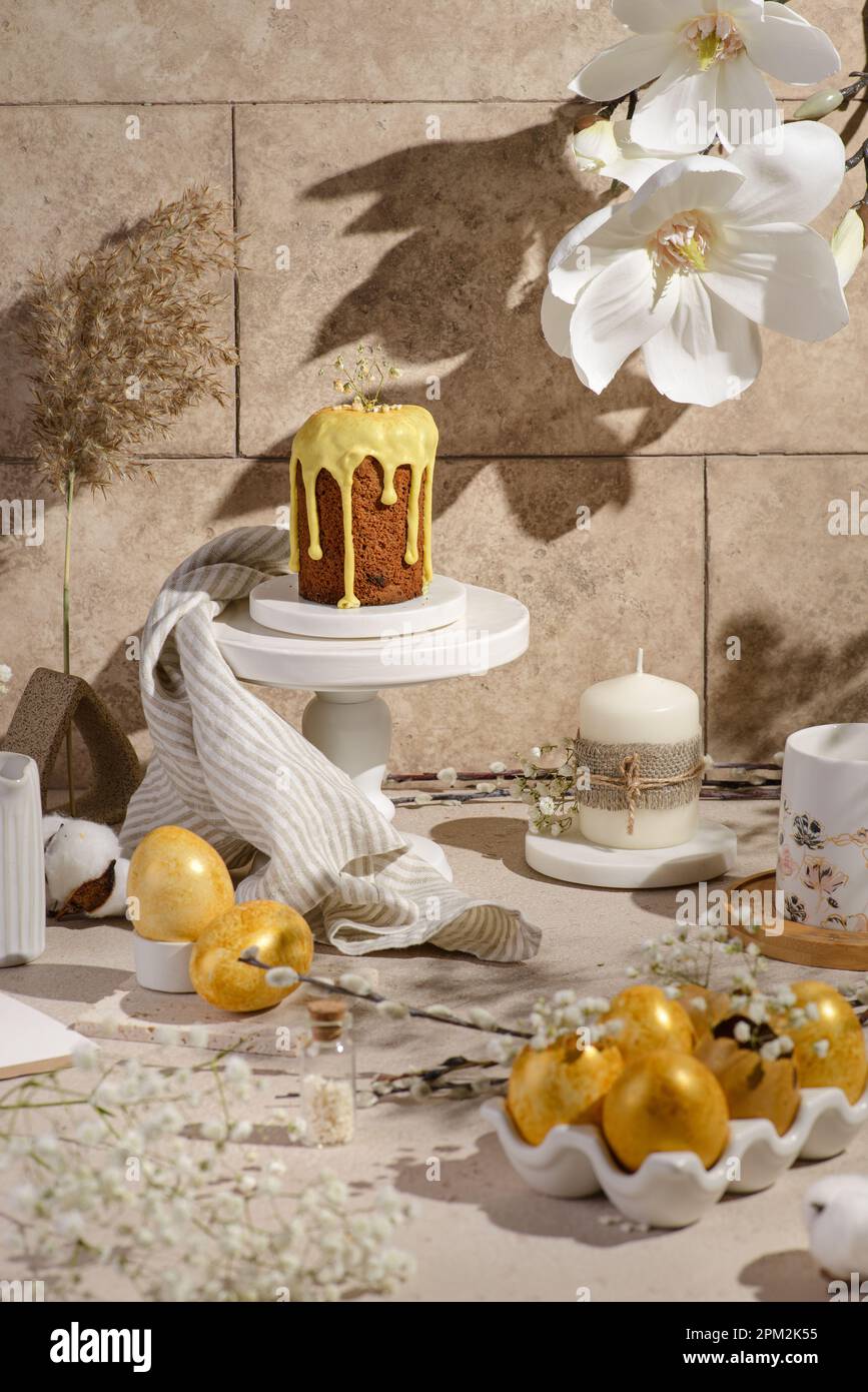 easter cake and painted easter eggs. High quality photo Stock Photo