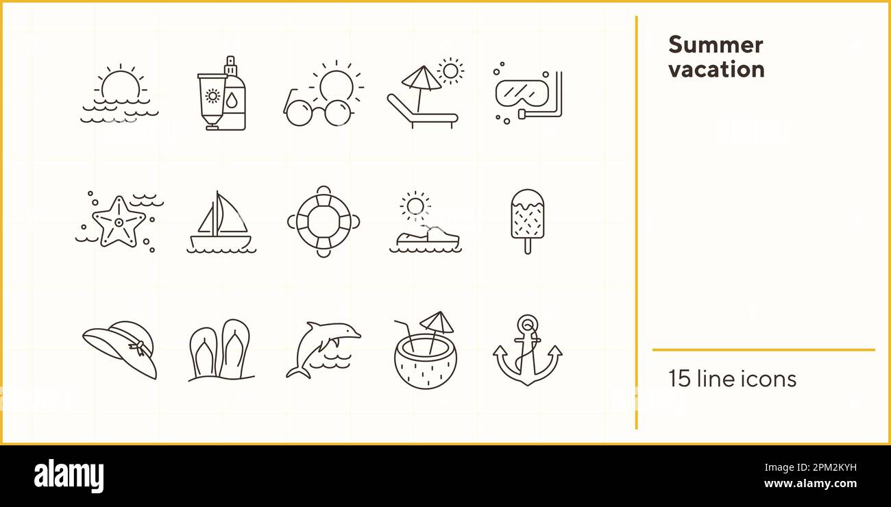 Summer vacation line icon set Stock Vector