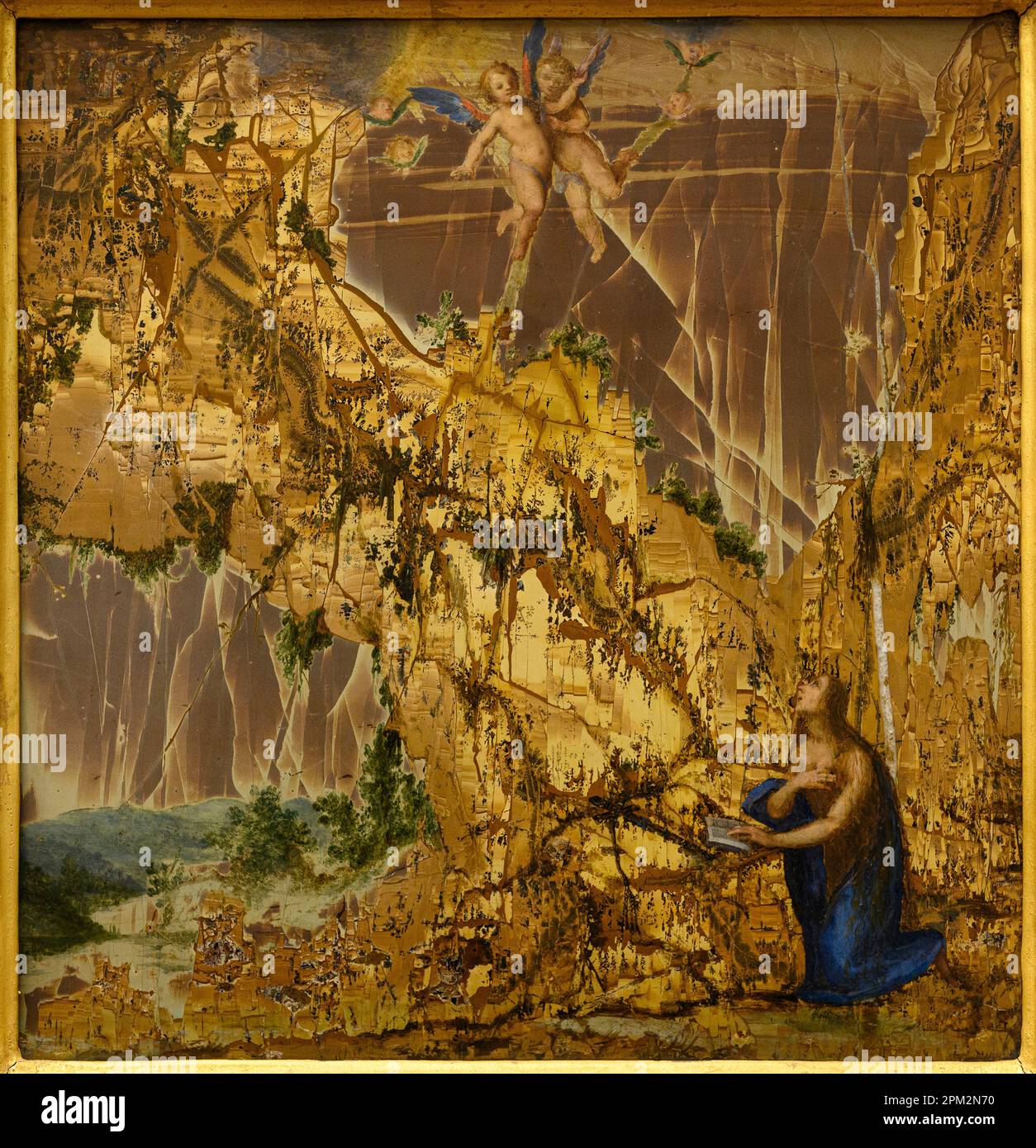 Florence. Italy. Museum of the Opificio delle pietre dure (Workshop of Semi-Precious Stones). Mary Magdalene in the Desert. Oil painting on pietra pae Stock Photo