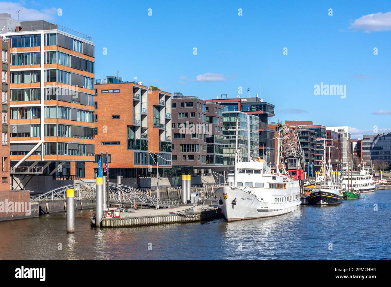 Traditional ships in The Sandtor Harbour, HalfenCity Quarter, Hamburg, Hamburg Metropolitan Region, Federal Republic of Germany Stock Photo
