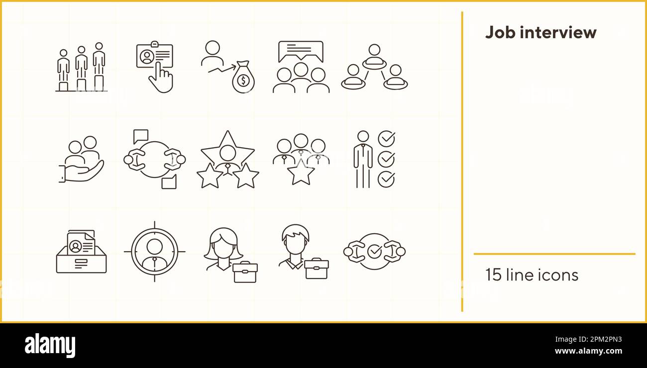 Job interview line icon set Stock Vector