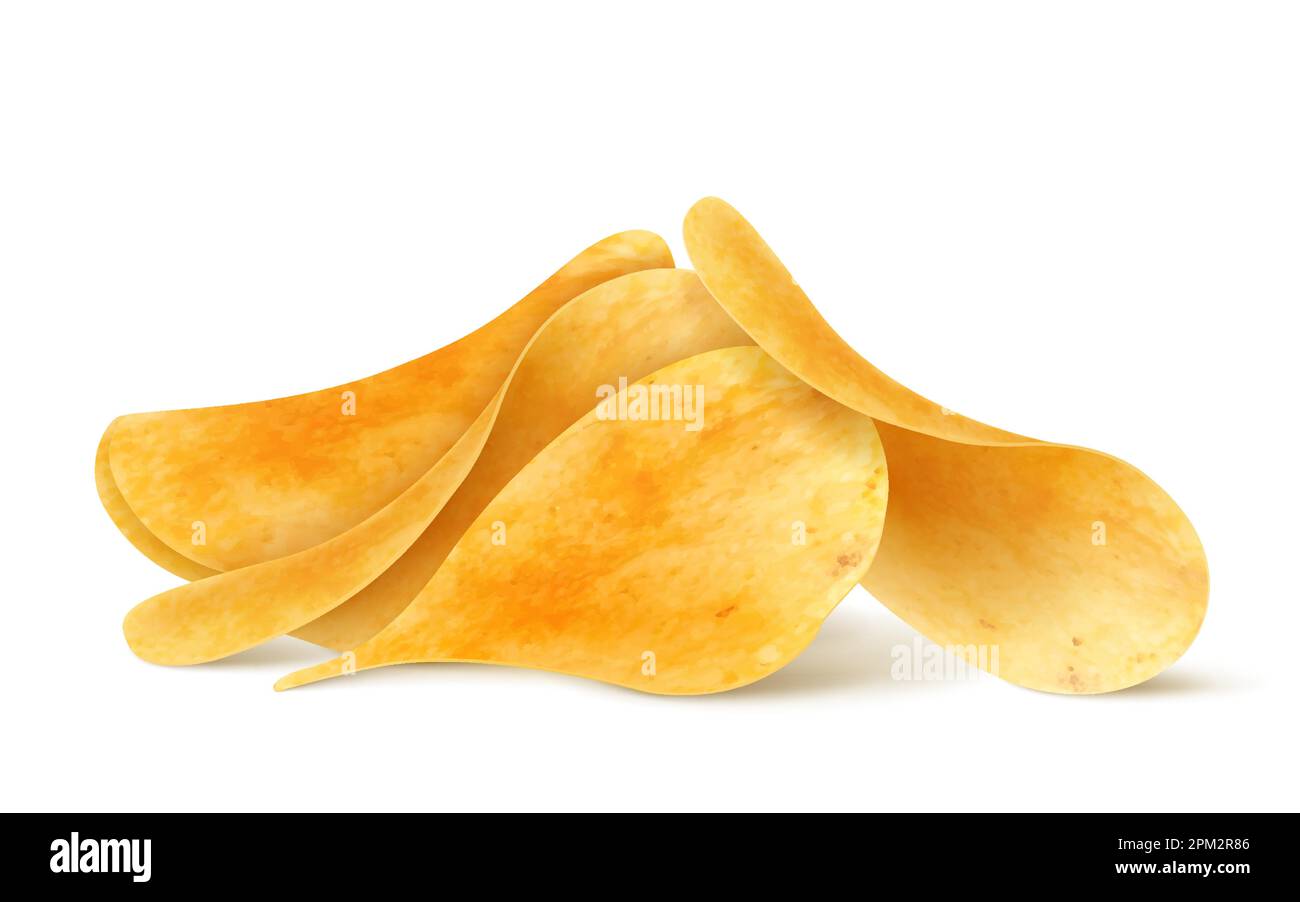 Crispy potato chips stack, pile and heap, realistic 3D vector ...