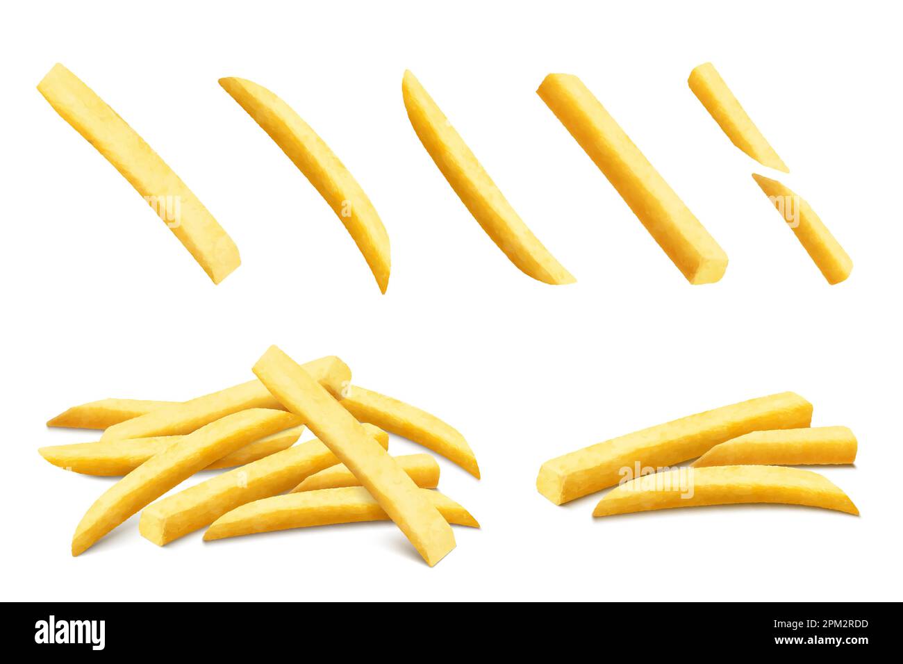 French fries set. Roasted potato chips in deep fat fry oil potatoes