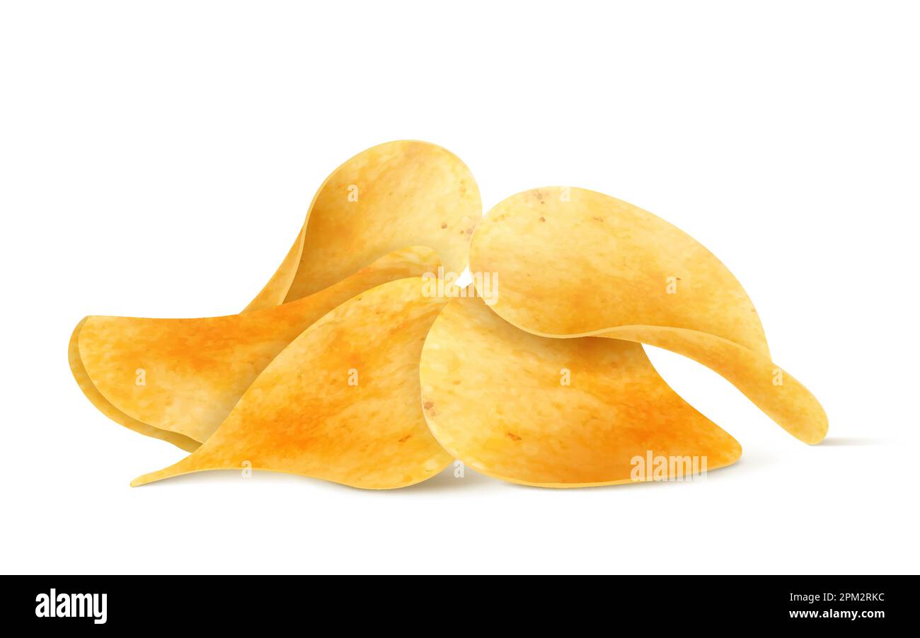 Crispy potato chips stack, pile and heap, realistic 3D vector ...