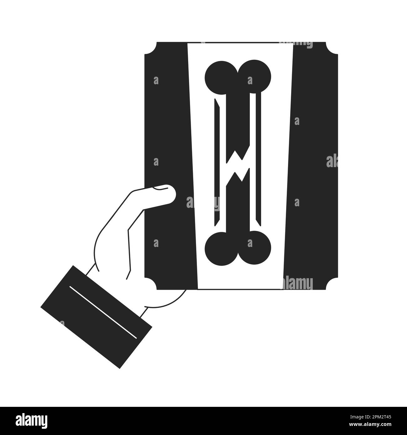 Holding bone fracture x ray scan bw concept vector spot illustration