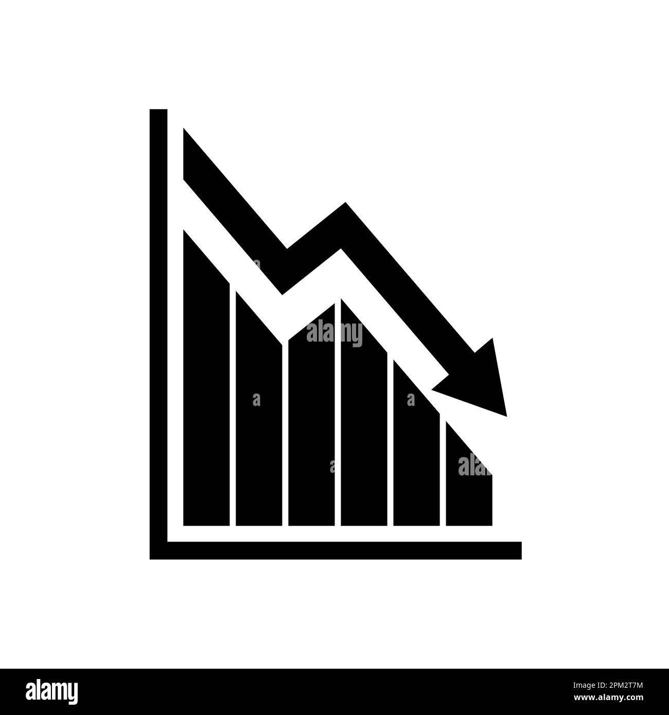 Graph down. Black Icon graph decline with arrow isolated on white background. Hologram statistic. Deficit direction for business concept design Stock Vector