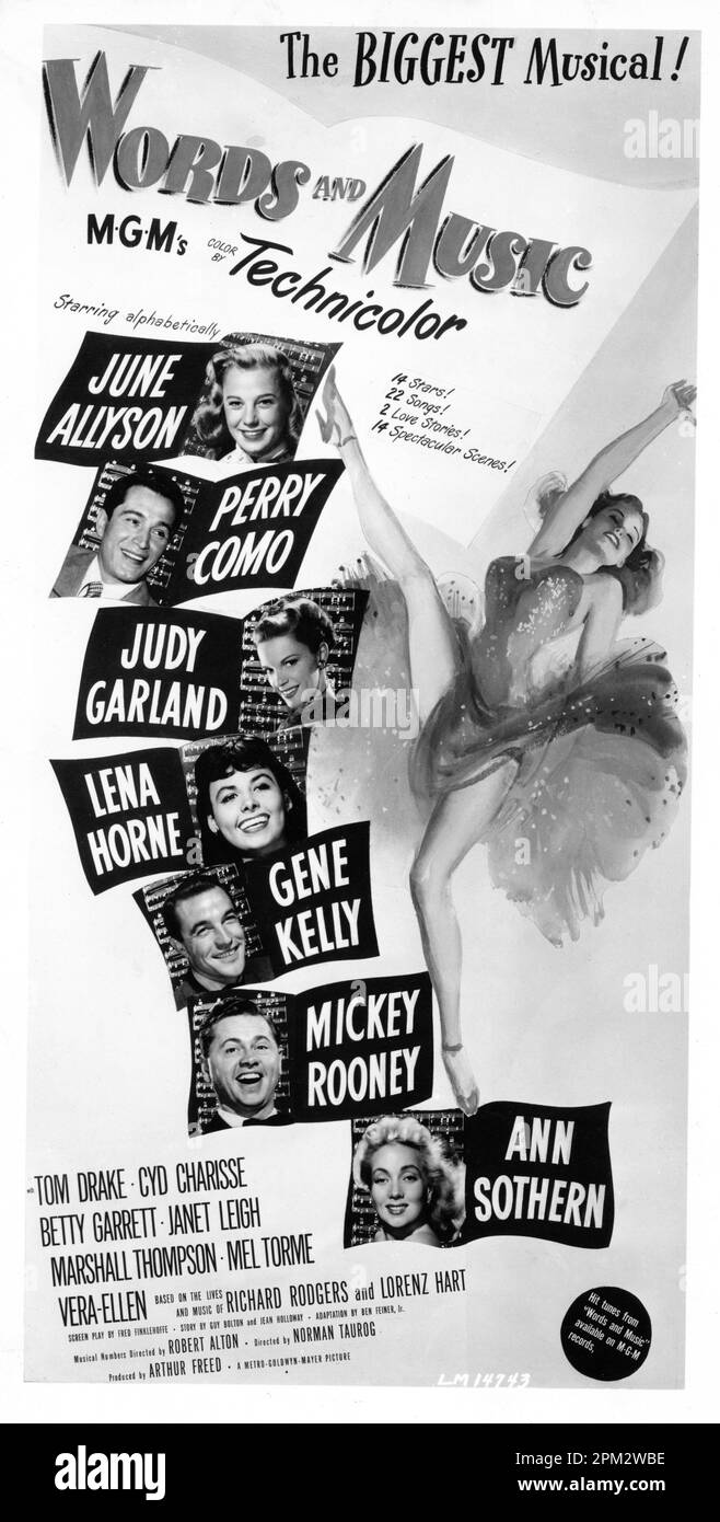 JUNE ALLYSON PERRY COMO JUDY GARLAND LENA HORNE GENE KELLY MICKEY ROONEY and ANN SOTHERN in WORDS AND MUSIC 1948 director NORMAN TAUROG based on the lives and music of Richard Rodgers and Lorenz Hart producer Arthur Freed Metro Goldwyn Mayer (MGM) Stock Photo